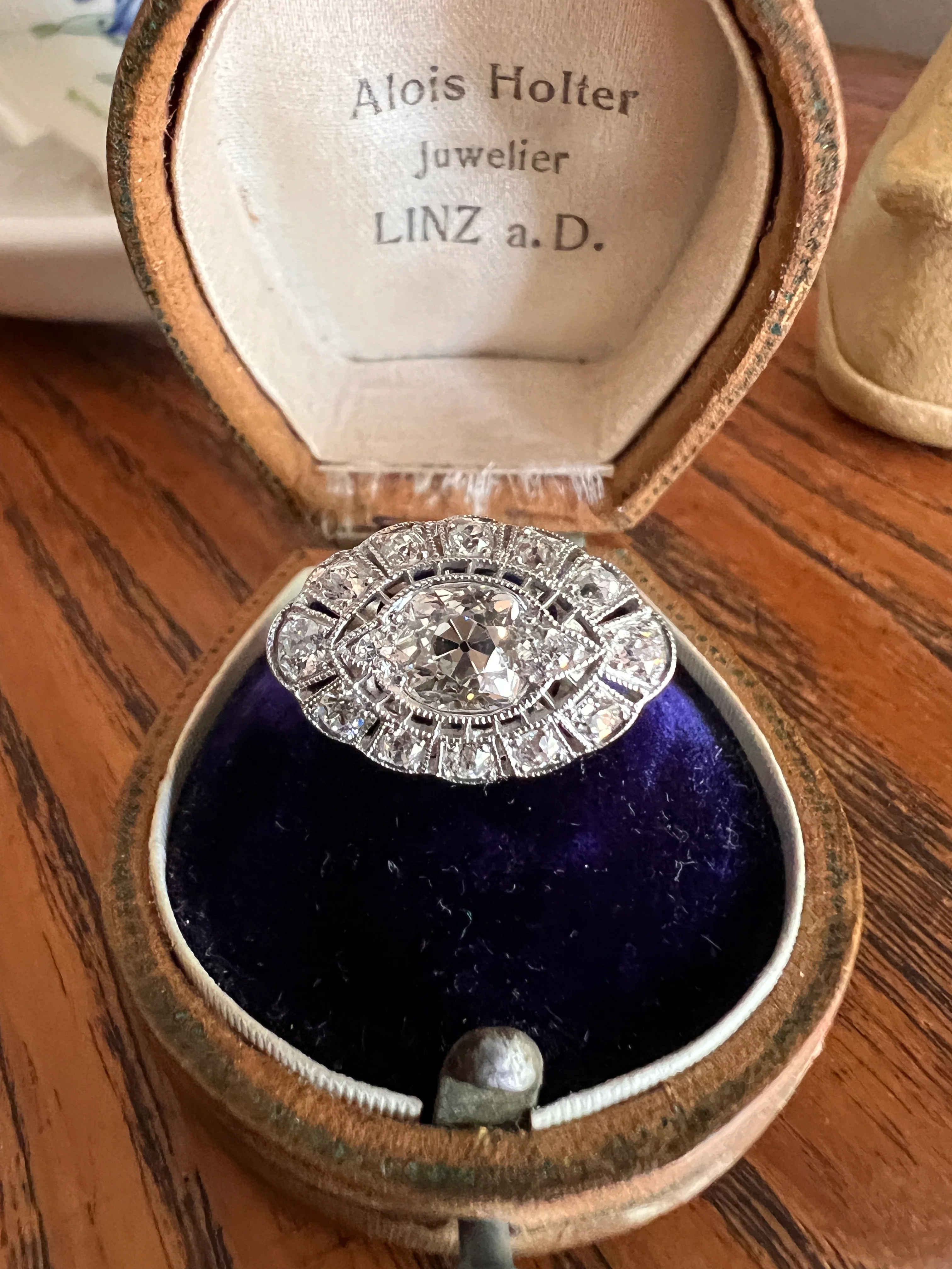 Exceptional Antique EYE CLEAN Old Mine Cut DIAMOND 1.7 Carat East West Platinum Halo Ring Edwardian Cluster - Image 12