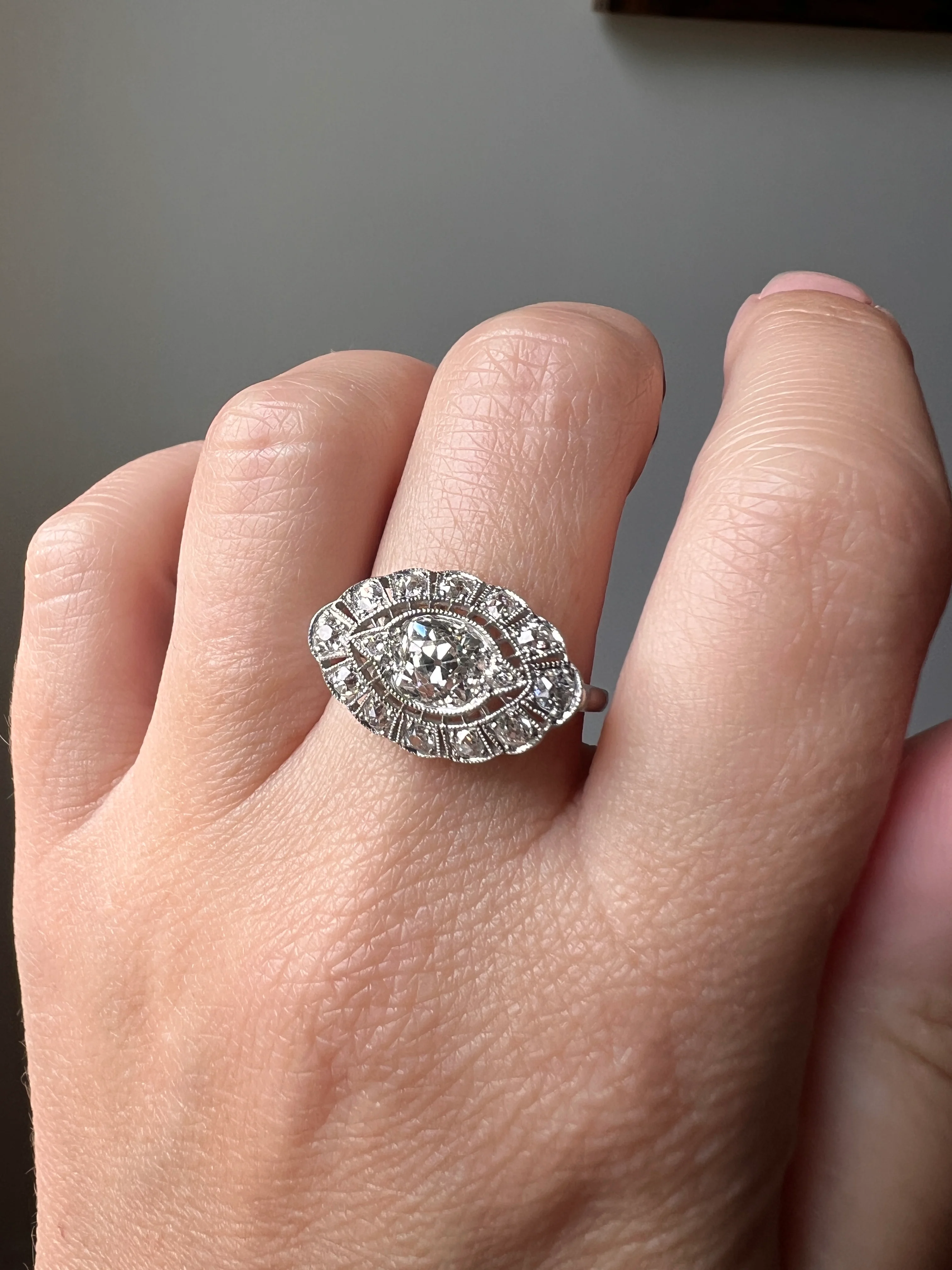 Exceptional Antique EYE CLEAN Old Mine Cut DIAMOND 1.7 Carat East West Platinum Halo Ring Edwardian Cluster - Image 23