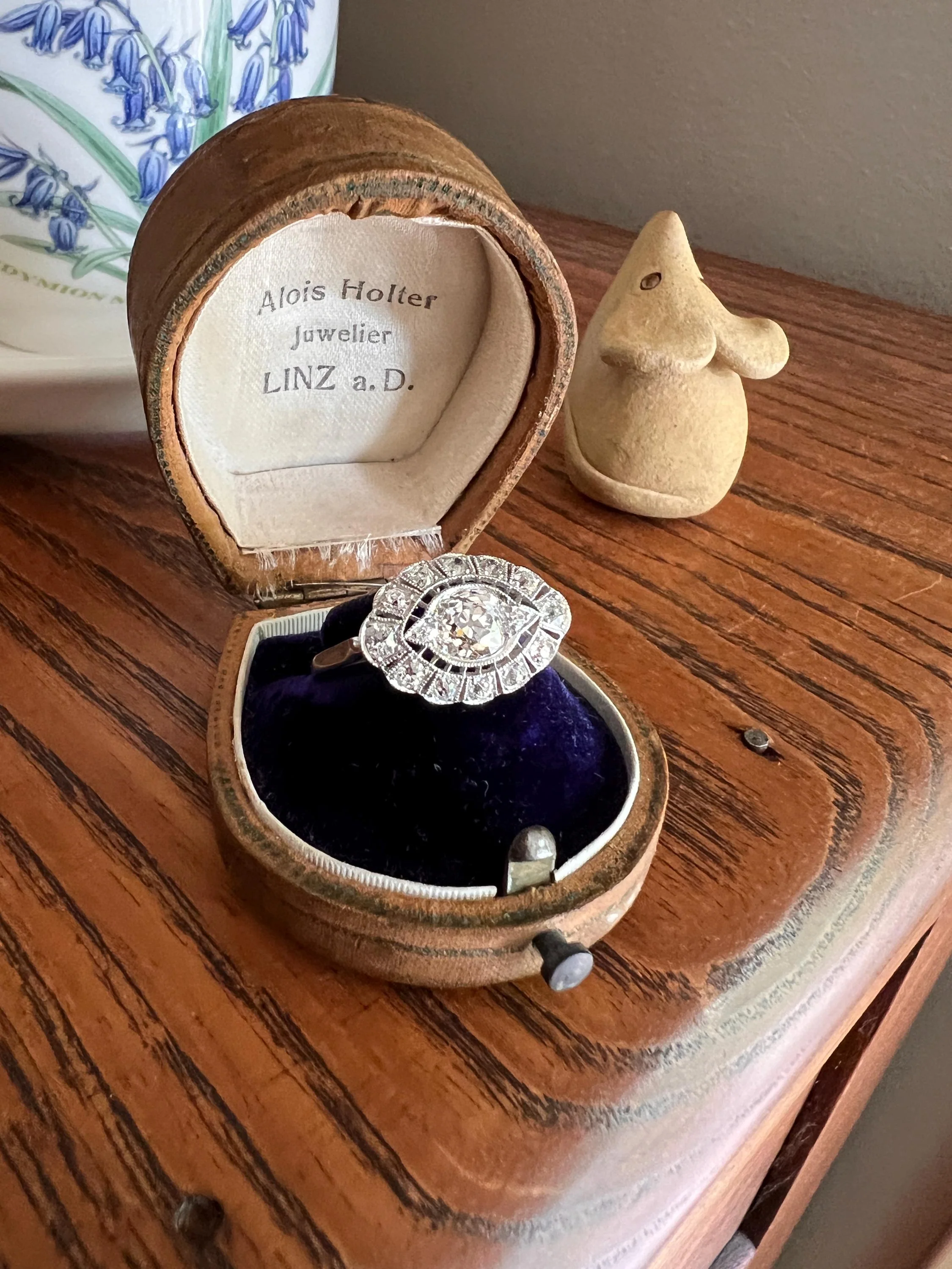 Exceptional Antique EYE CLEAN Old Mine Cut DIAMOND 1.7 Carat East West Platinum Halo Ring Edwardian Cluster - Image 5