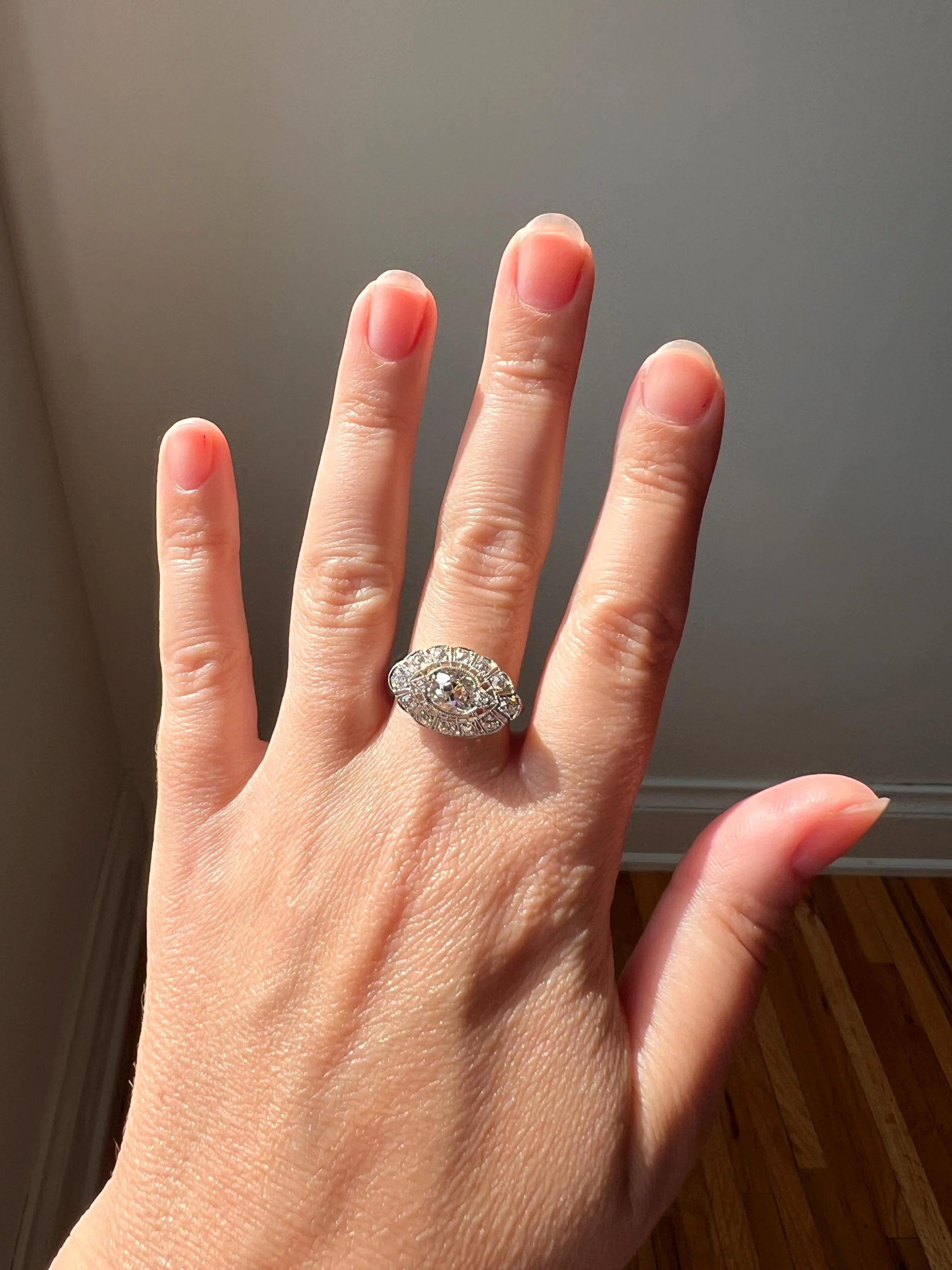 Exceptional Antique EYE CLEAN Old Mine Cut DIAMOND 1.7 Carat East West Platinum Halo Ring Edwardian Cluster - Image 6