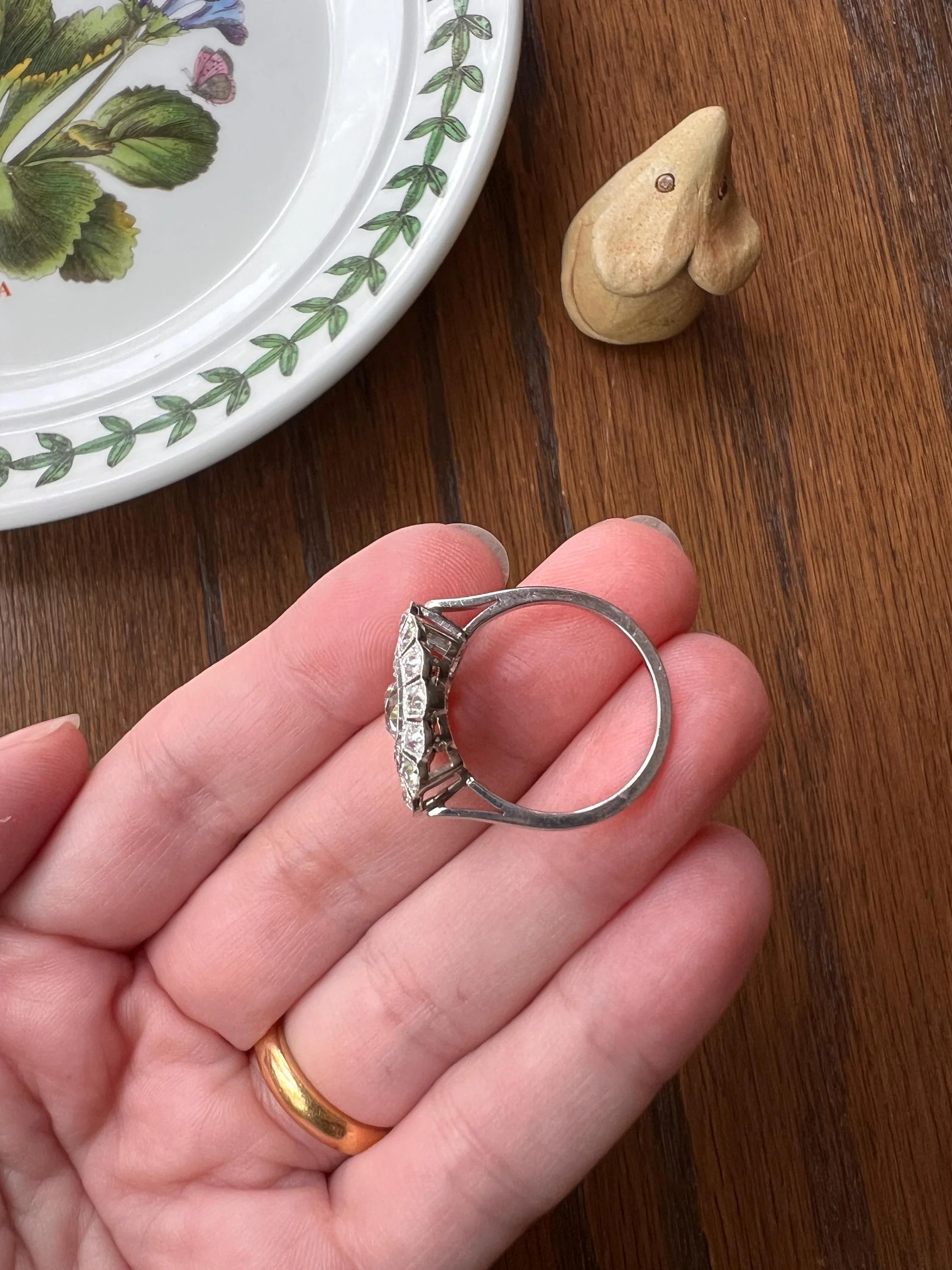 Exceptional Antique EYE CLEAN Old Mine Cut DIAMOND 1.7 Carat East West Platinum Halo Ring Edwardian Cluster - Image 9