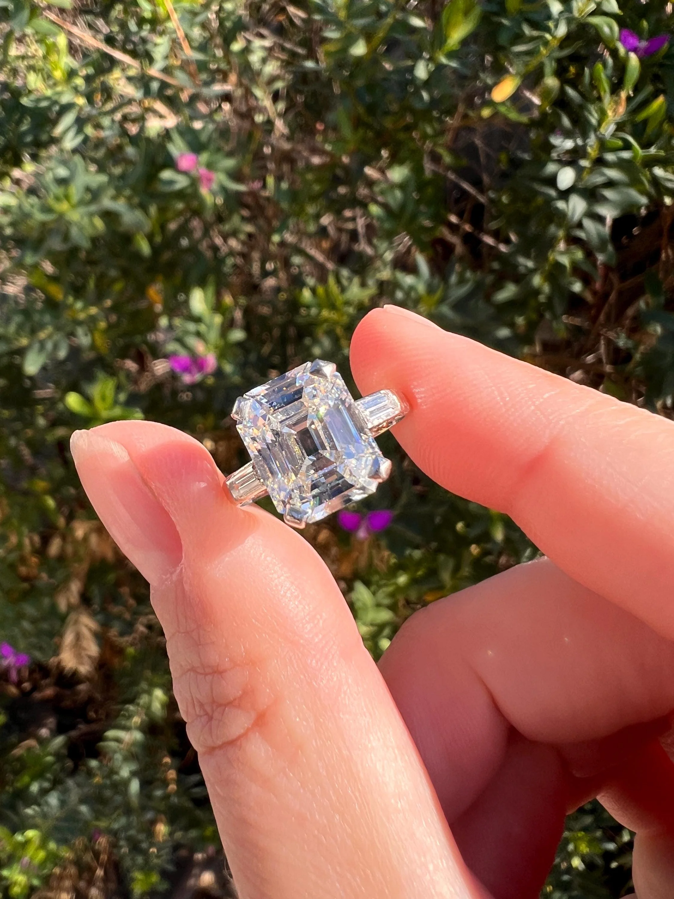 Exceptional Eye CLEAN 4 Carat Emerald Cut DIAMOND Solitaire Ring French PLATINUM Baguette Accents Vintage to Art Deco Retro Era w/ Cert Rare - Image 12