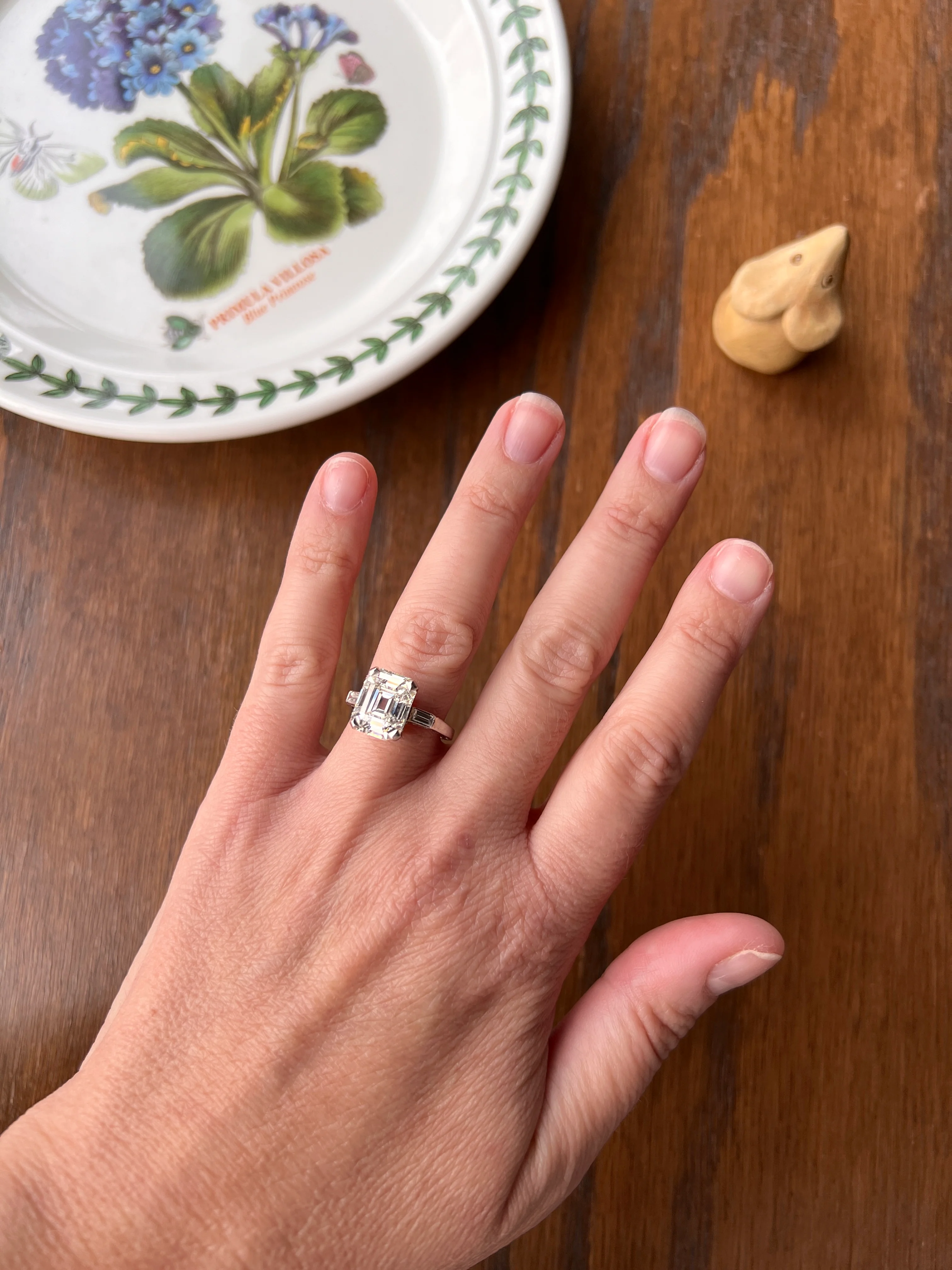 Exceptional Eye CLEAN 4 Carat Emerald Cut DIAMOND Solitaire Ring French PLATINUM Baguette Accents Vintage to Art Deco Retro Era w/ Cert Rare - Image 18