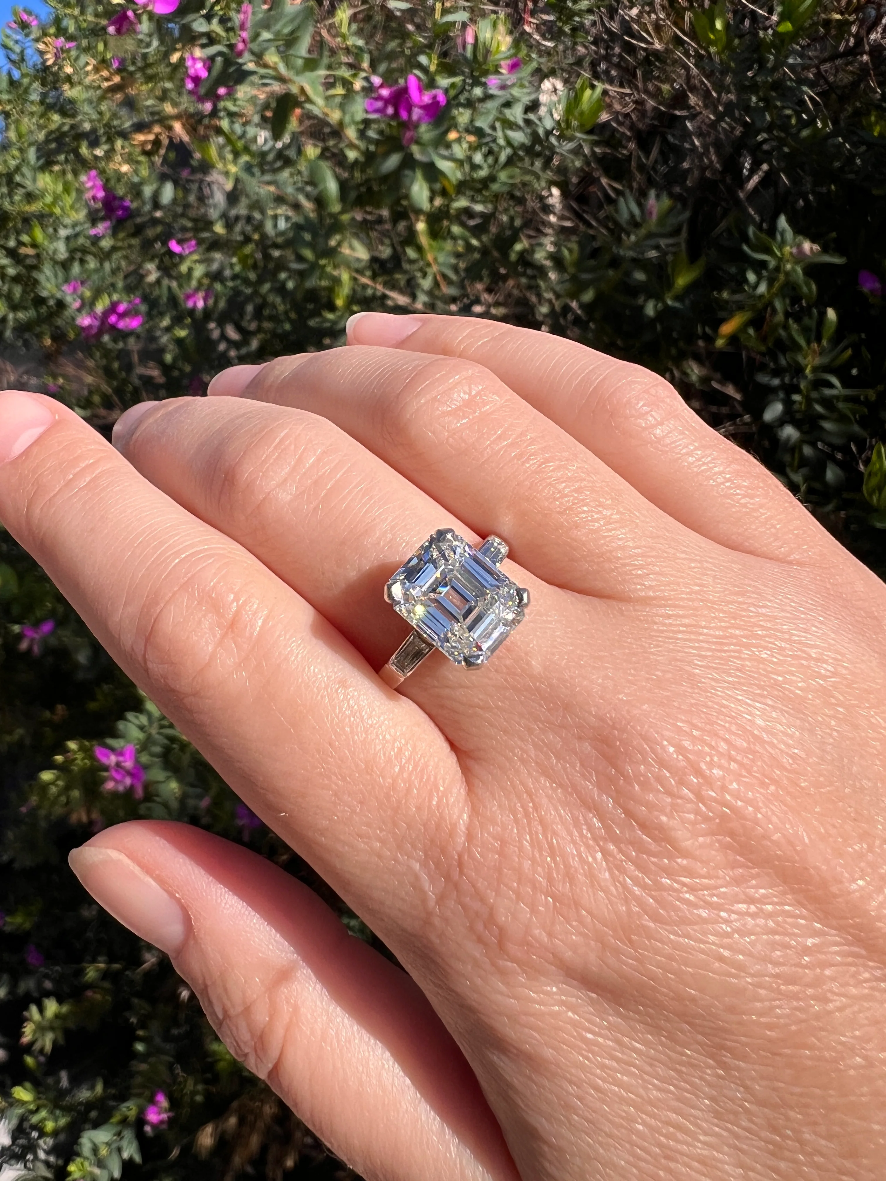 Exceptional Eye CLEAN 4 Carat Emerald Cut DIAMOND Solitaire Ring French PLATINUM Baguette Accents Vintage to Art Deco Retro Era w/ Cert Rare - Image 20