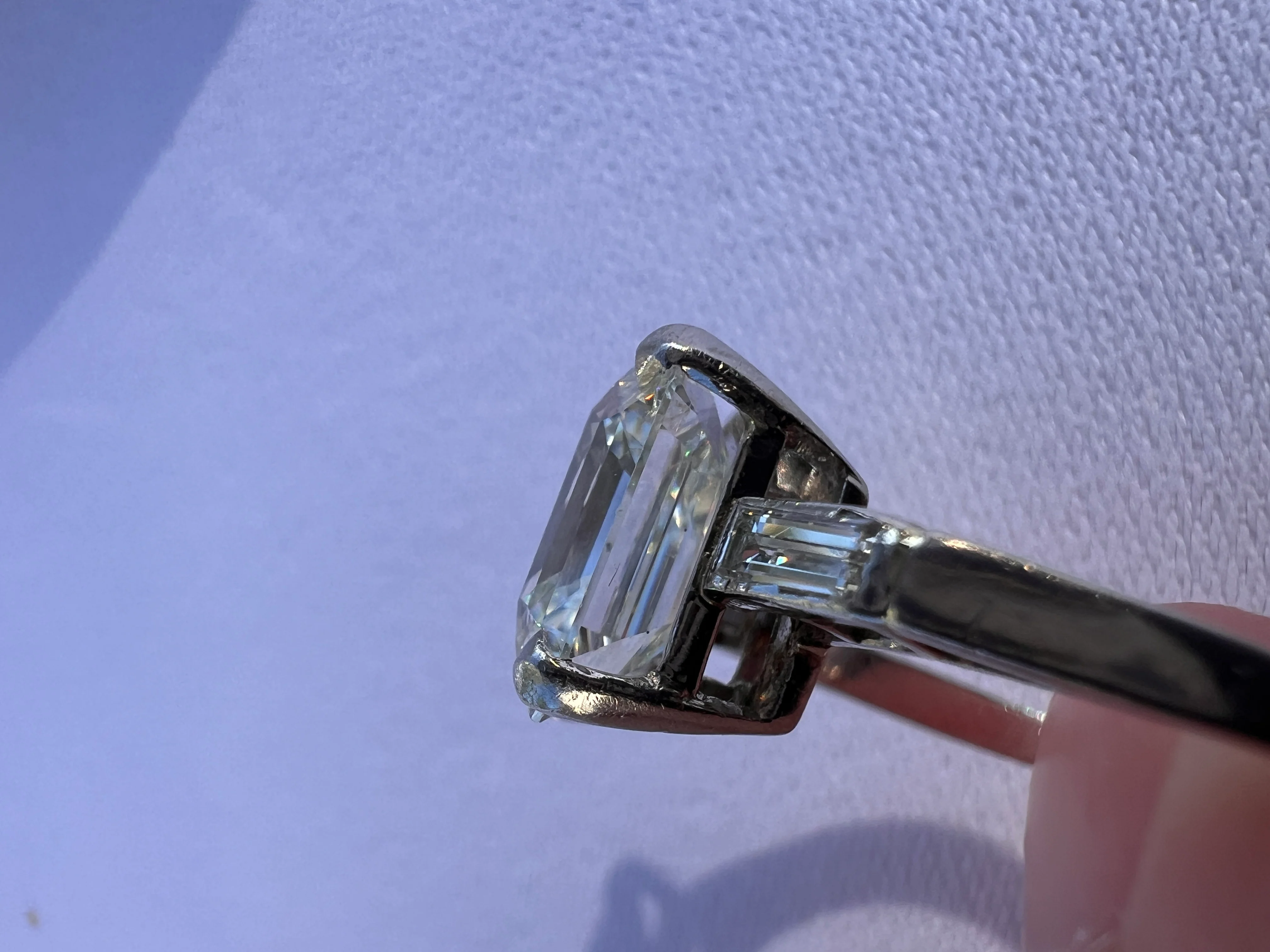 Exceptional Eye CLEAN 4 Carat Emerald Cut DIAMOND Solitaire Ring French PLATINUM Baguette Accents Vintage to Art Deco Retro Era w/ Cert Rare - Image 31