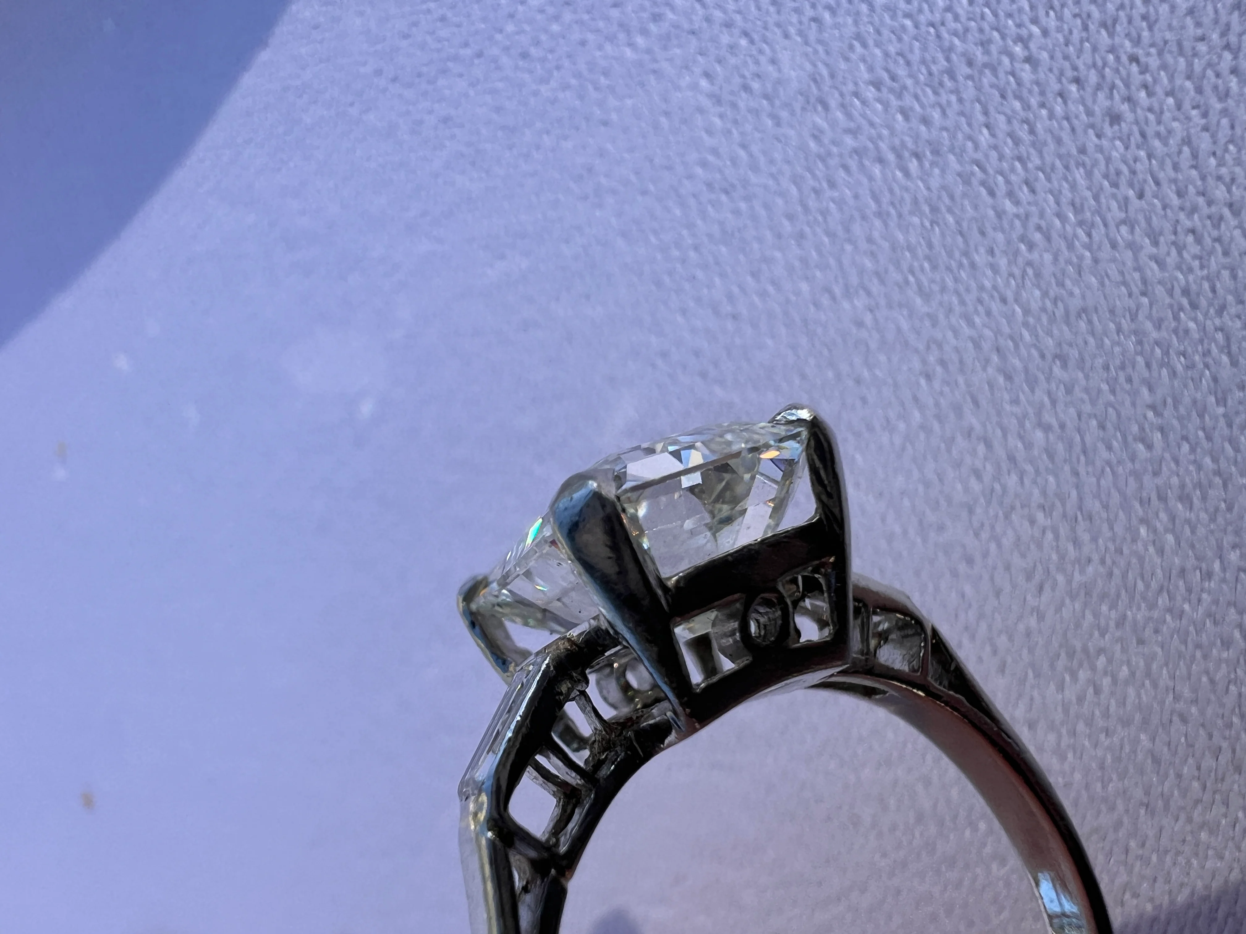 Exceptional Eye CLEAN 4 Carat Emerald Cut DIAMOND Solitaire Ring French PLATINUM Baguette Accents Vintage to Art Deco Retro Era w/ Cert Rare - Image 32
