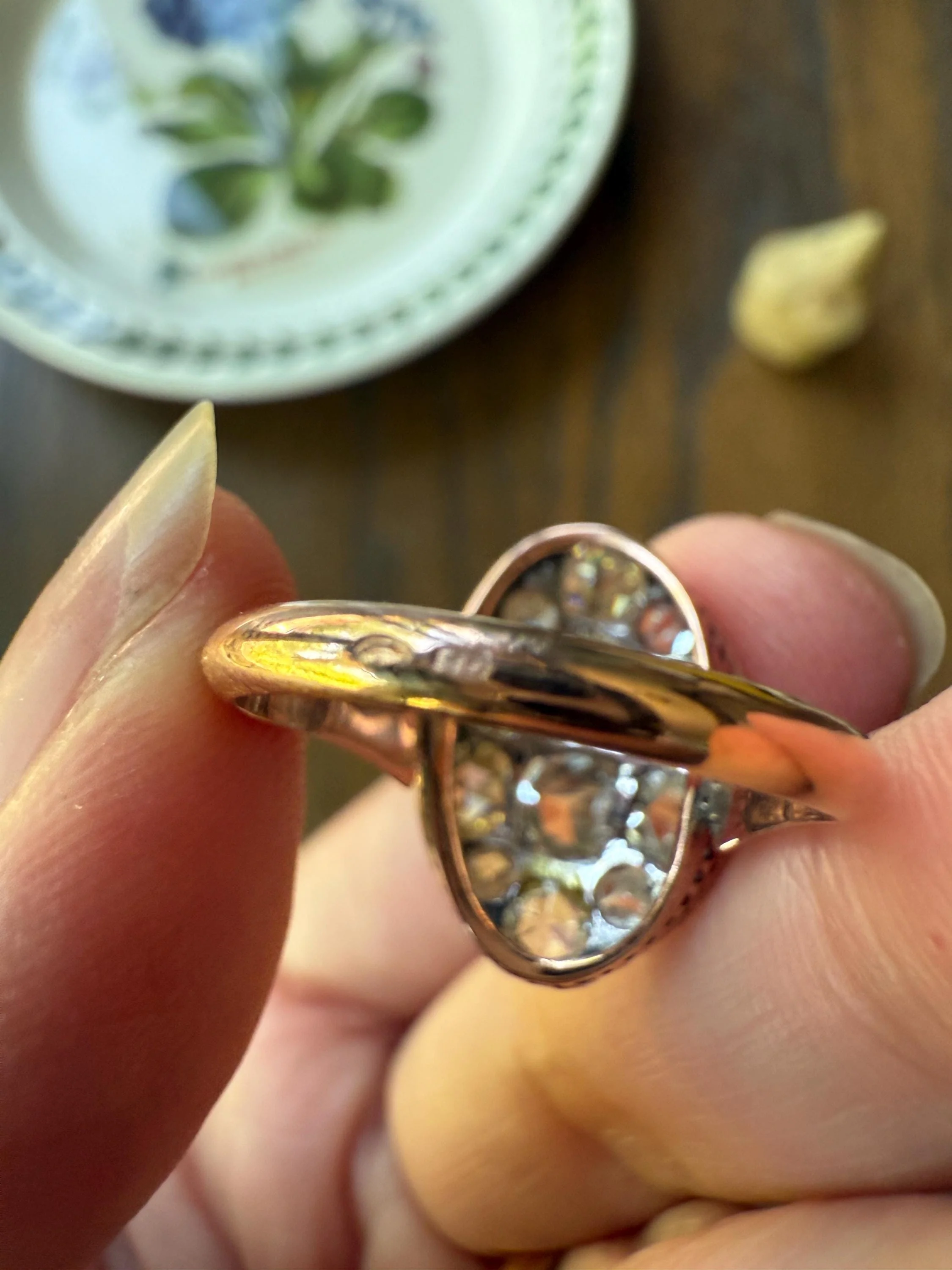 Extraordinary French Antique 3 Carat Scale Dutch Rose Cut DIAMOND 18k Gold Platinum Cluster Oval Stacker Rare Disco Ball Bauble - Image 10
