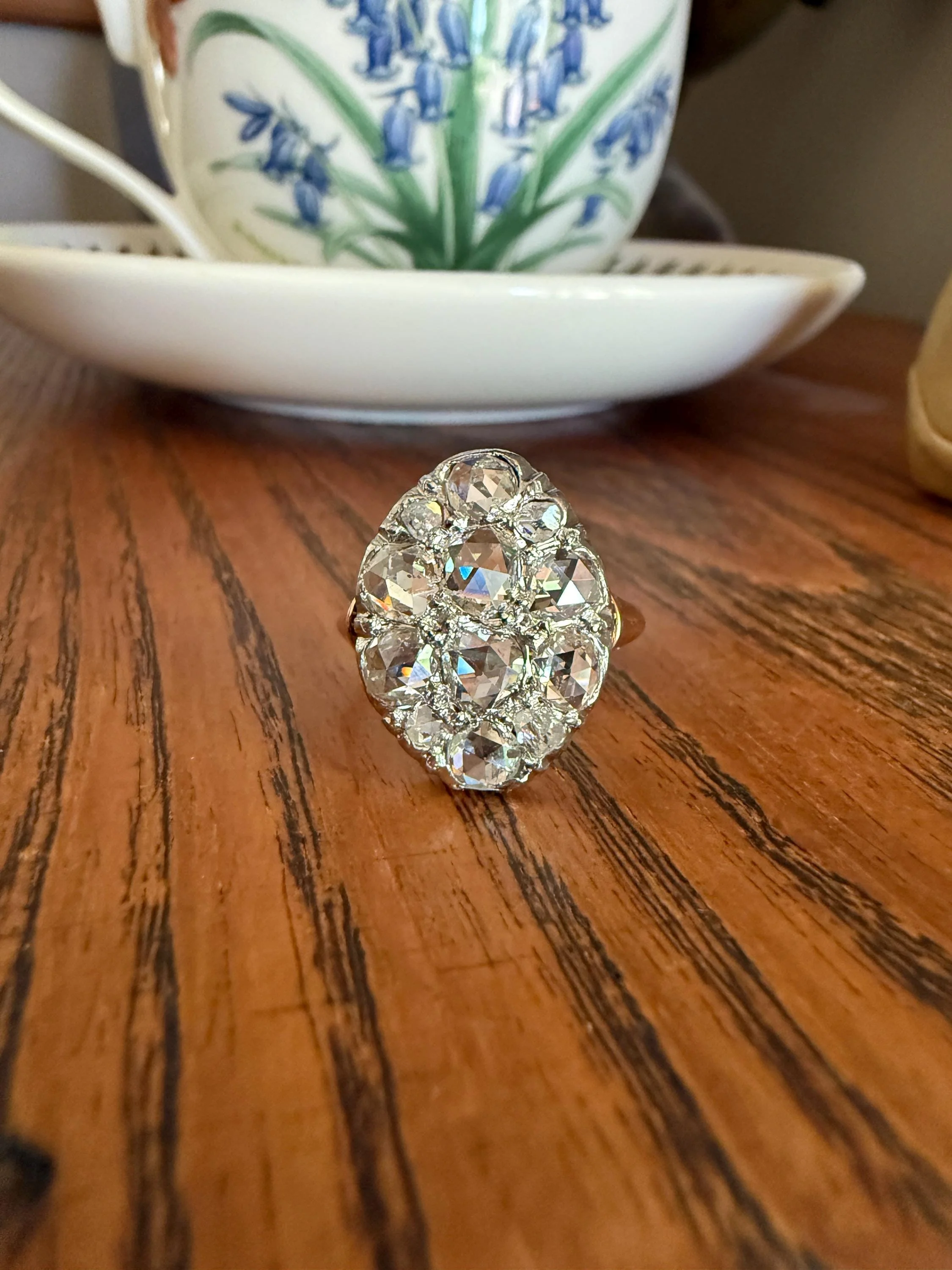 Extraordinary French Antique 3 Carat Scale Dutch Rose Cut DIAMOND 18k Gold Platinum Cluster Oval Stacker Rare Disco Ball Bauble - Image 13