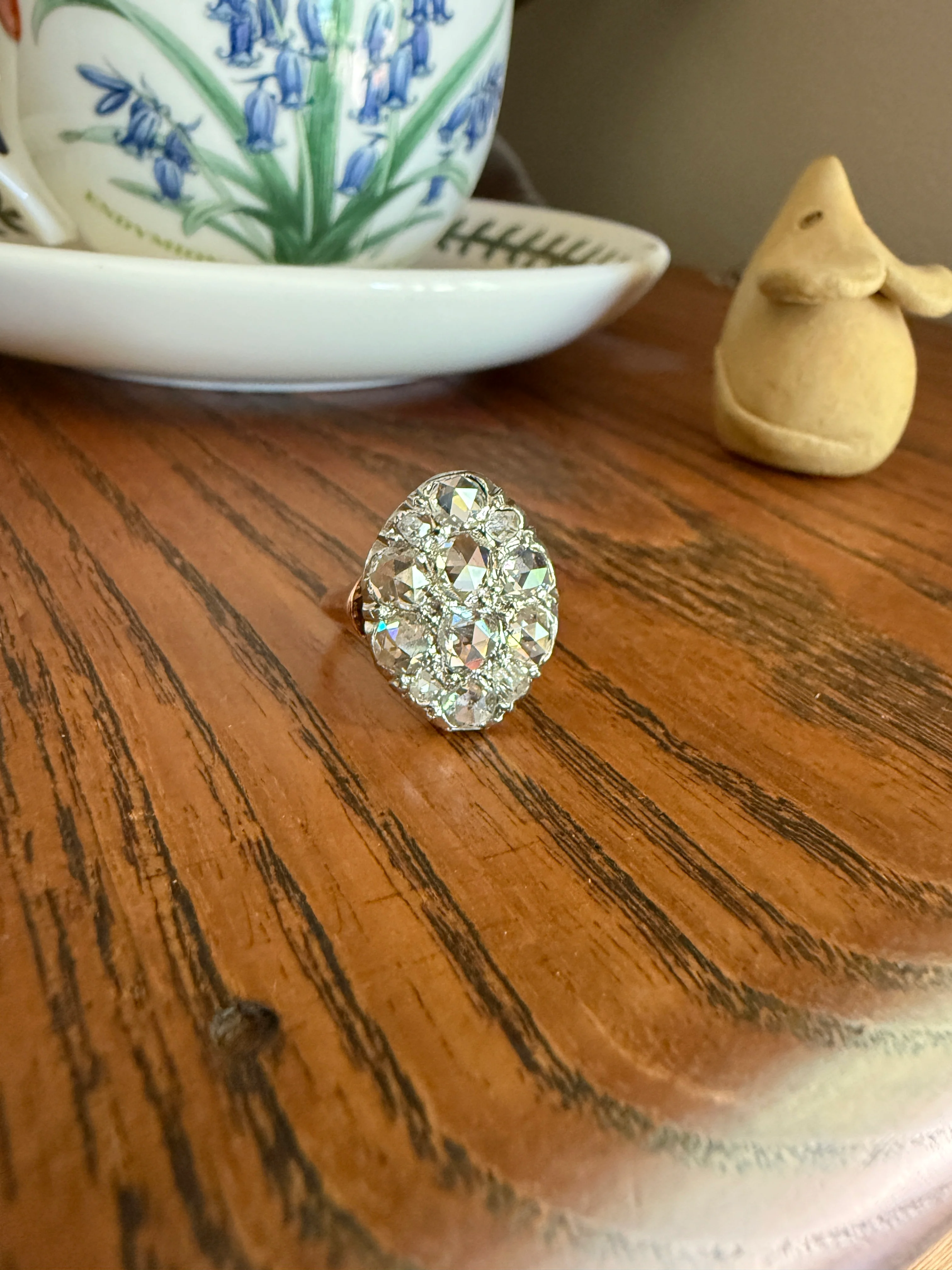 Extraordinary French Antique 3 Carat Scale Dutch Rose Cut DIAMOND 18k Gold Platinum Cluster Oval Stacker Rare Disco Ball Bauble - Image 17