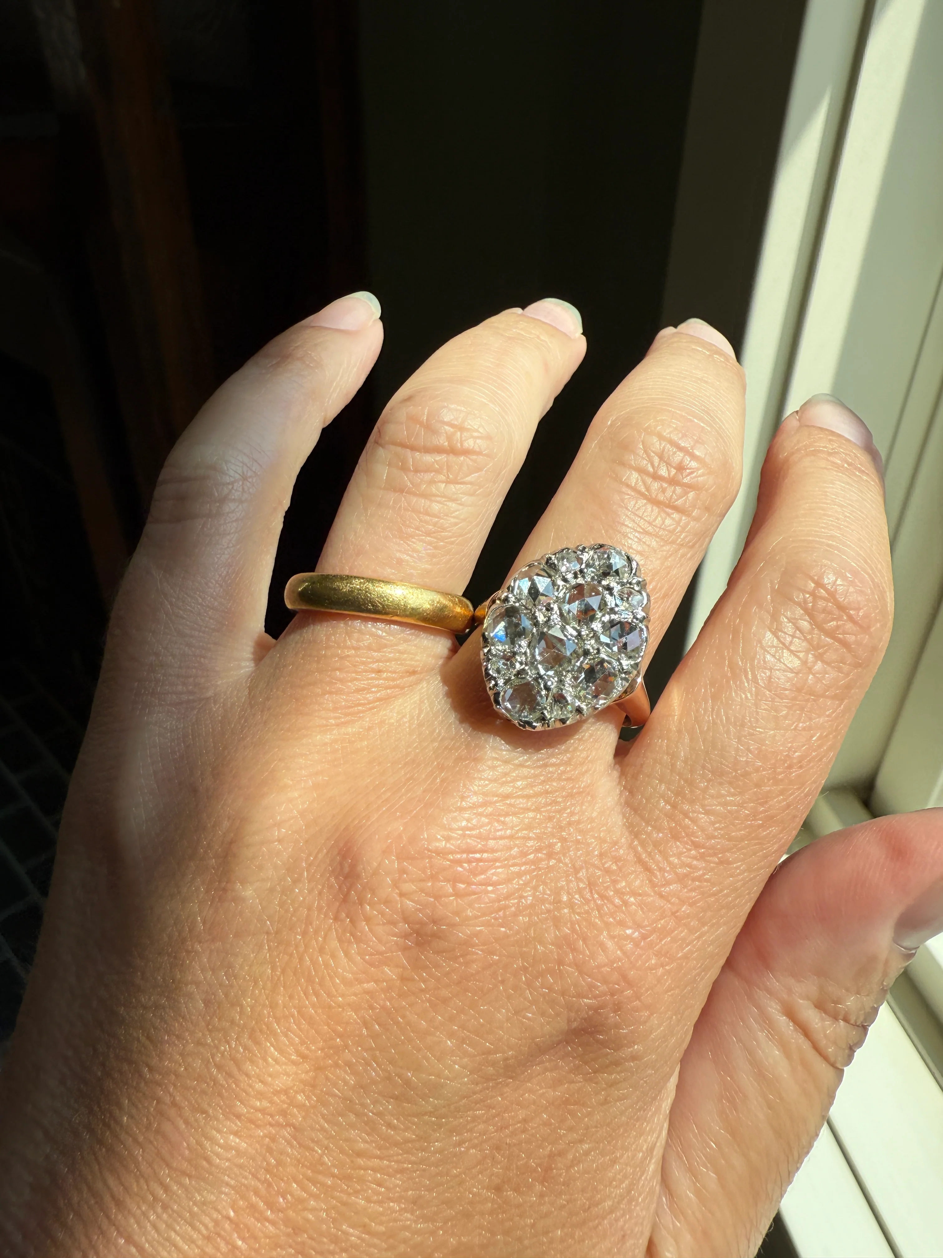 Extraordinary French Antique 3 Carat Scale Dutch Rose Cut DIAMOND 18k Gold Platinum Cluster Oval Stacker Rare Disco Ball Bauble - Image 21