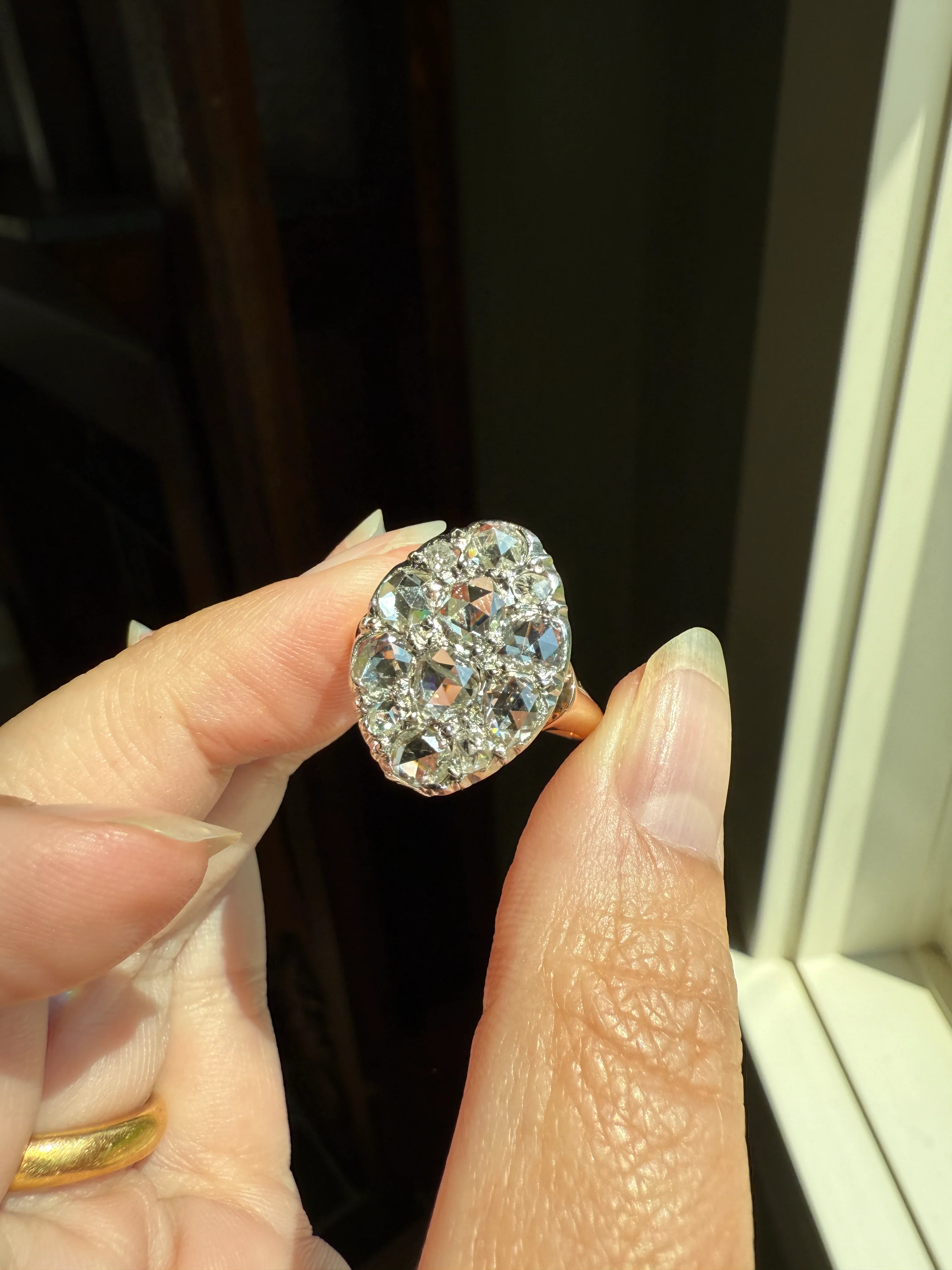 Extraordinary French Antique 3 Carat Scale Dutch Rose Cut DIAMOND 18k Gold Platinum Cluster Oval Stacker Rare Disco Ball Bauble - Image 22