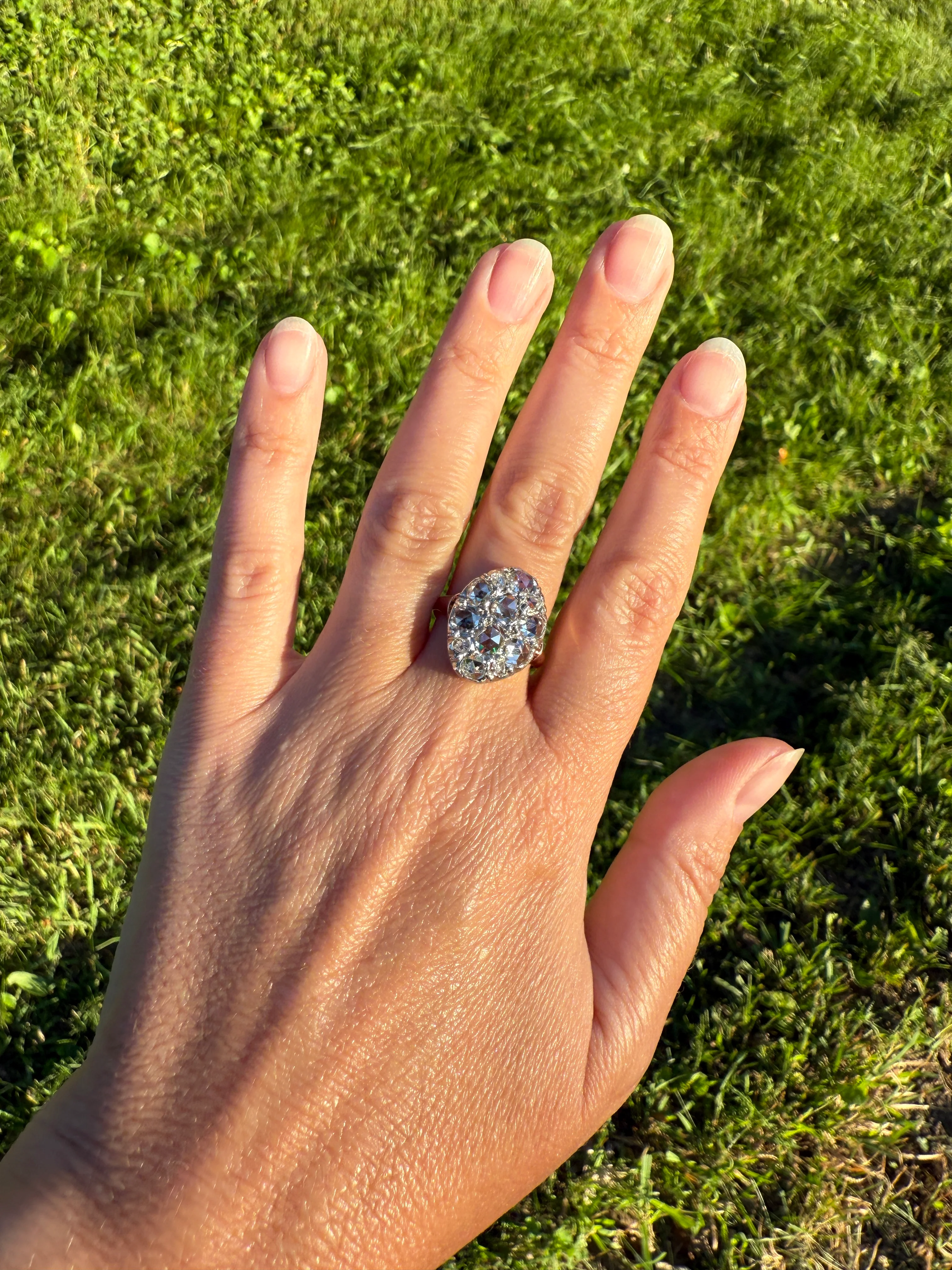 Extraordinary French Antique 3 Carat Scale Dutch Rose Cut DIAMOND 18k Gold Platinum Cluster Oval Stacker Rare Disco Ball Bauble - Image 27