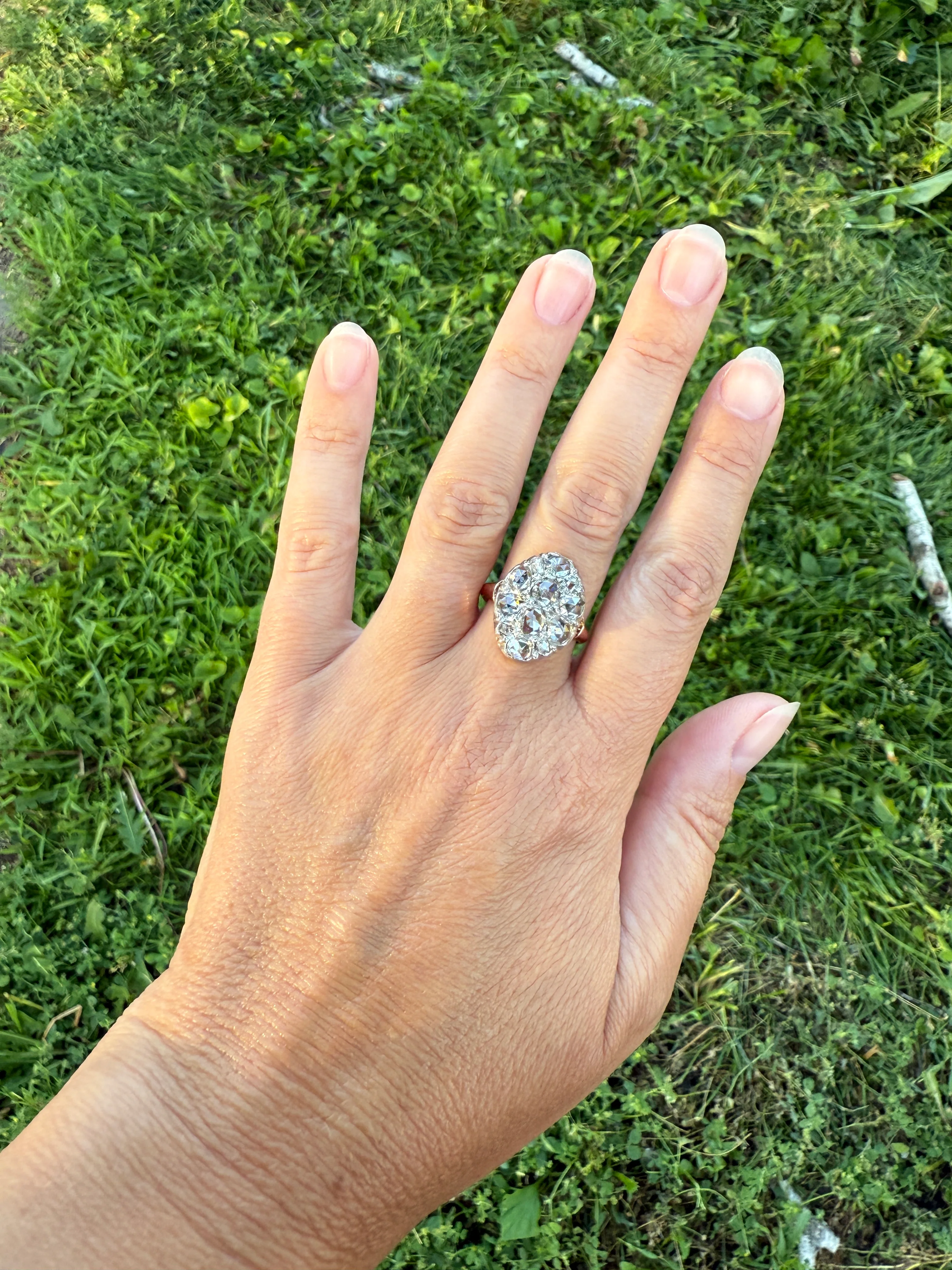 Extraordinary French Antique 3 Carat Scale Dutch Rose Cut DIAMOND 18k Gold Platinum Cluster Oval Stacker Rare Disco Ball Bauble - Image 28