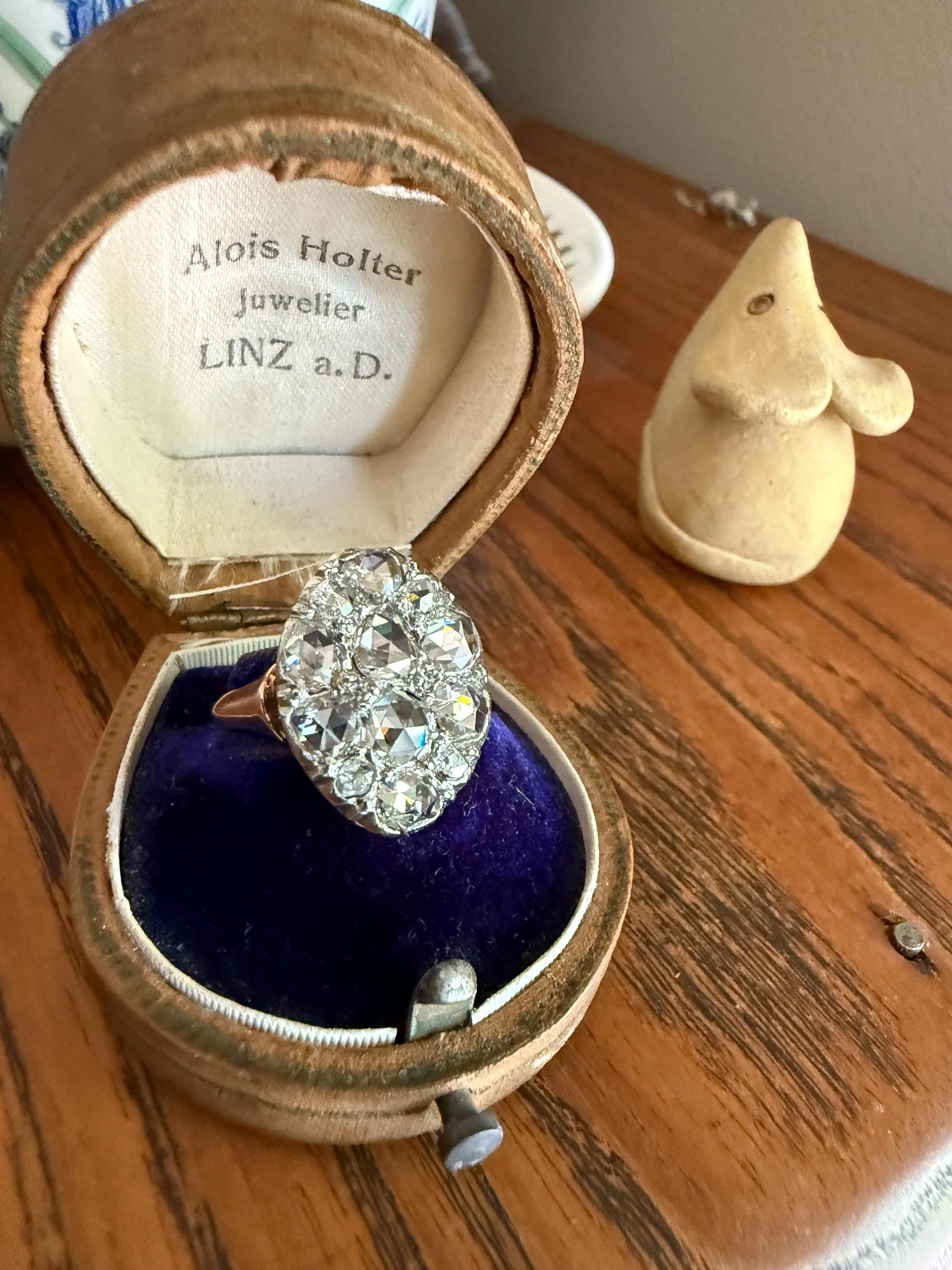 Extraordinary French Antique 3 Carat Scale Dutch Rose Cut DIAMOND 18k Gold Platinum Cluster Oval Stacker Rare Disco Ball Bauble - Image 3
