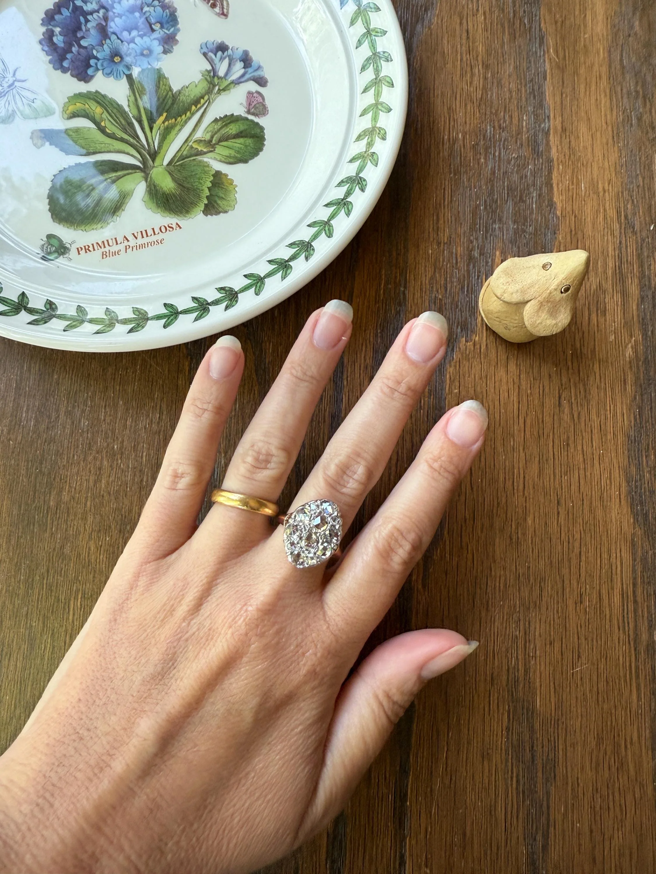 Extraordinary French Antique 3 Carat Scale Dutch Rose Cut DIAMOND 18k Gold Platinum Cluster Oval Stacker Rare Disco Ball Bauble - Image 5