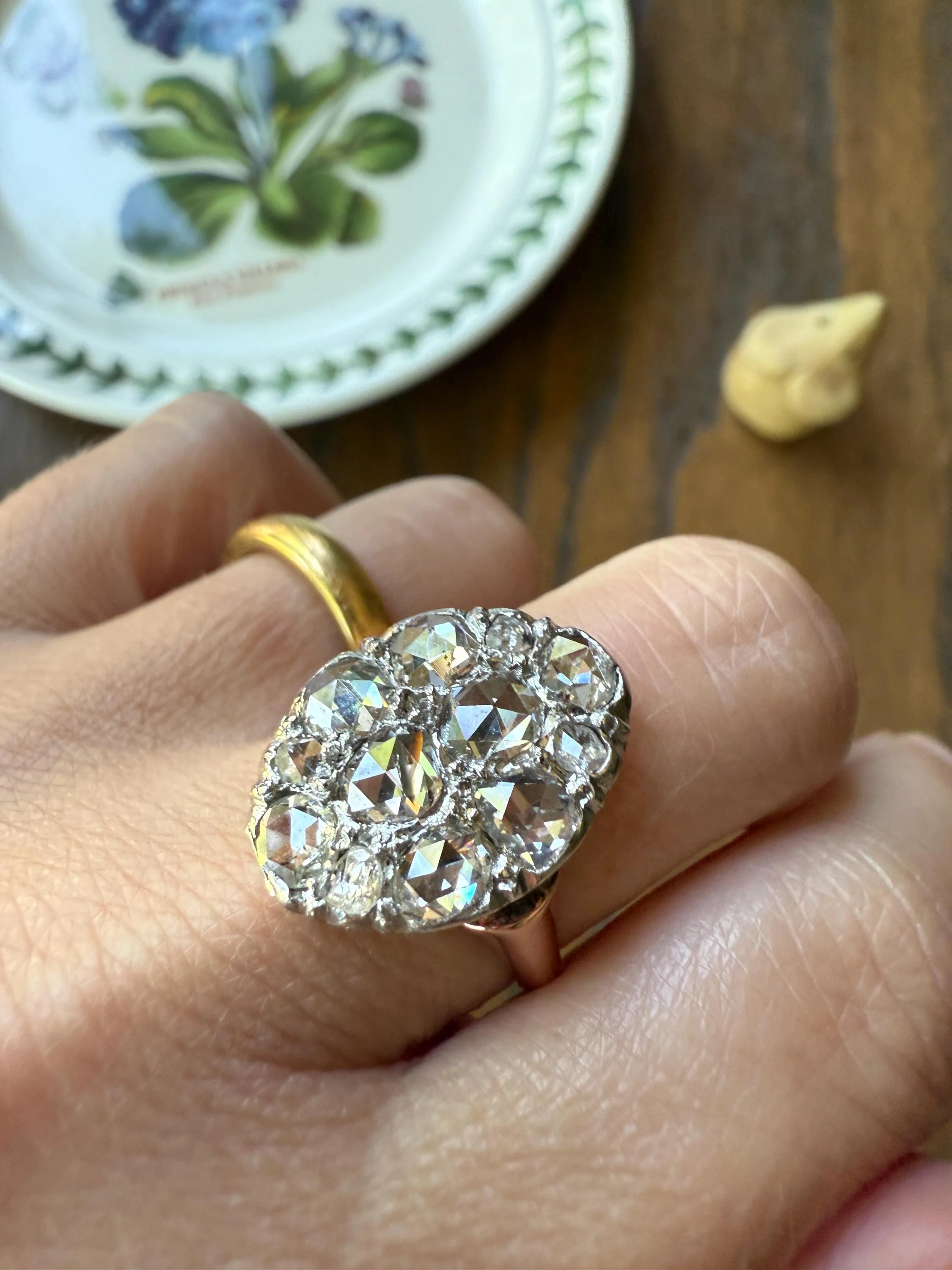 Extraordinary French Antique 3 Carat Scale Dutch Rose Cut DIAMOND 18k Gold Platinum Cluster Oval Stacker Rare Disco Ball Bauble - Image 6