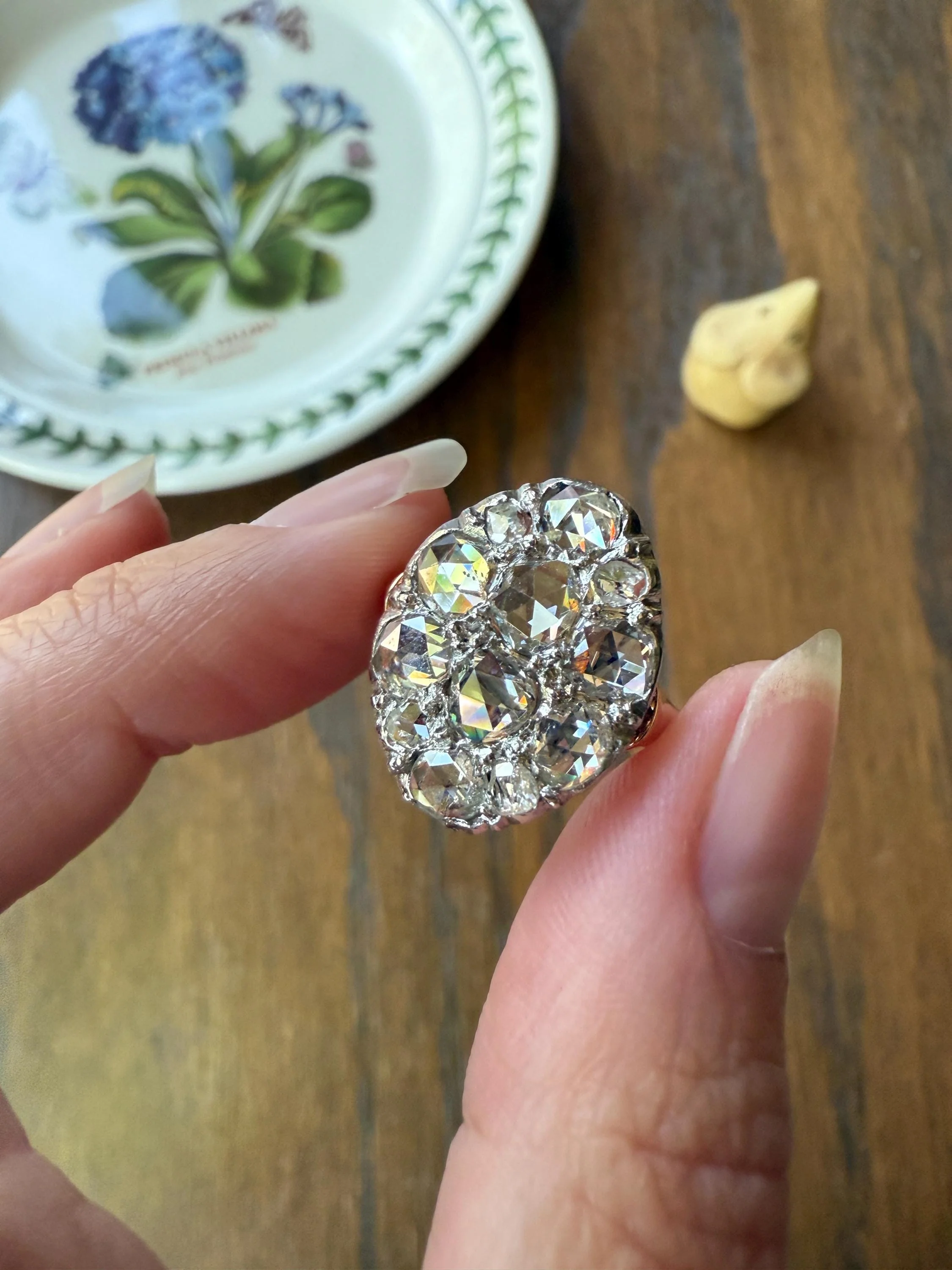 Extraordinary French Antique 3 Carat Scale Dutch Rose Cut DIAMOND 18k Gold Platinum Cluster Oval Stacker Rare Disco Ball Bauble - Image 8