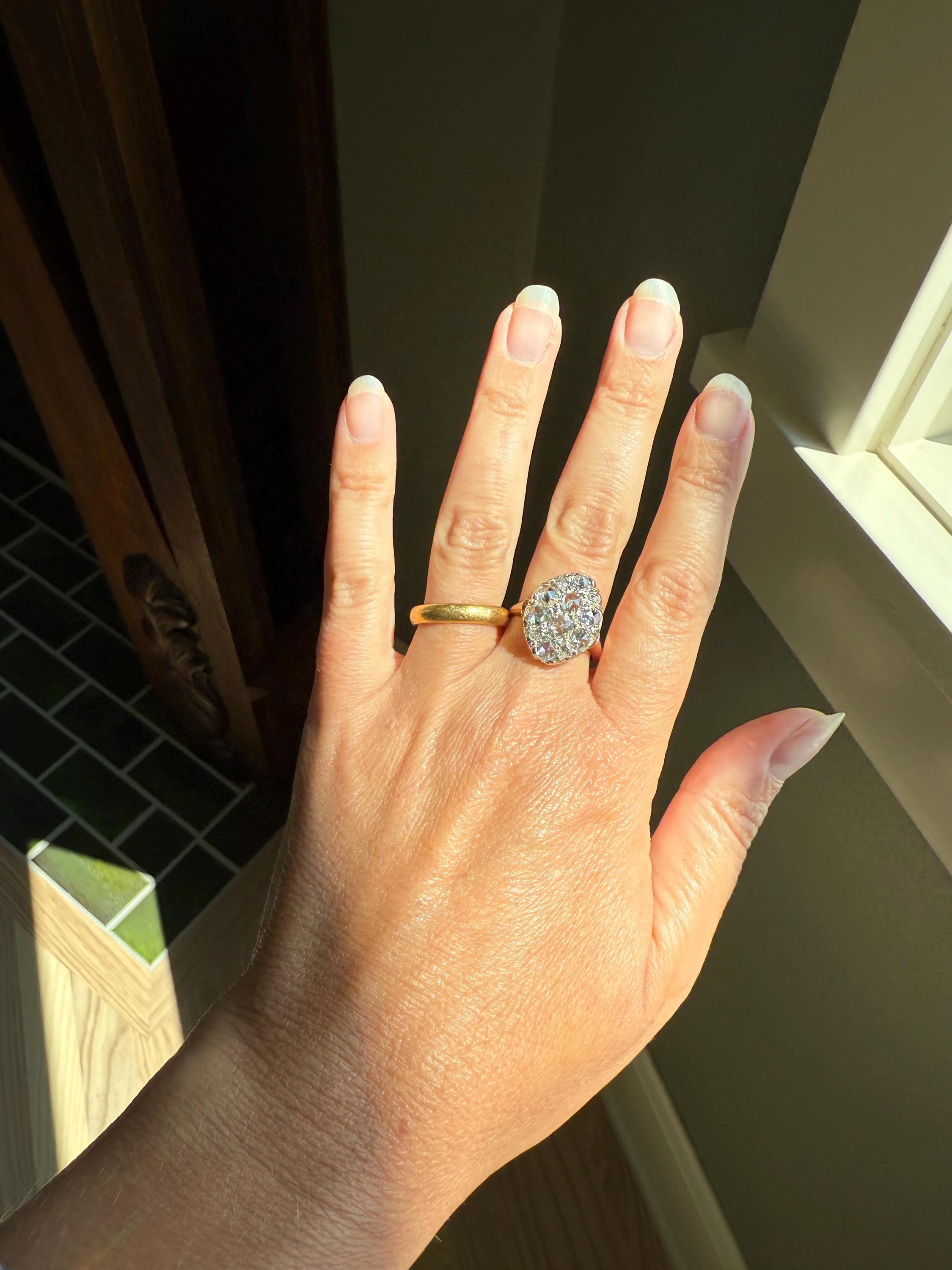 Extraordinary French Antique 3 Carat Scale Dutch Rose Cut DIAMOND 18k Gold Platinum Cluster Oval Stacker Rare Disco Ball Bauble - Image 9