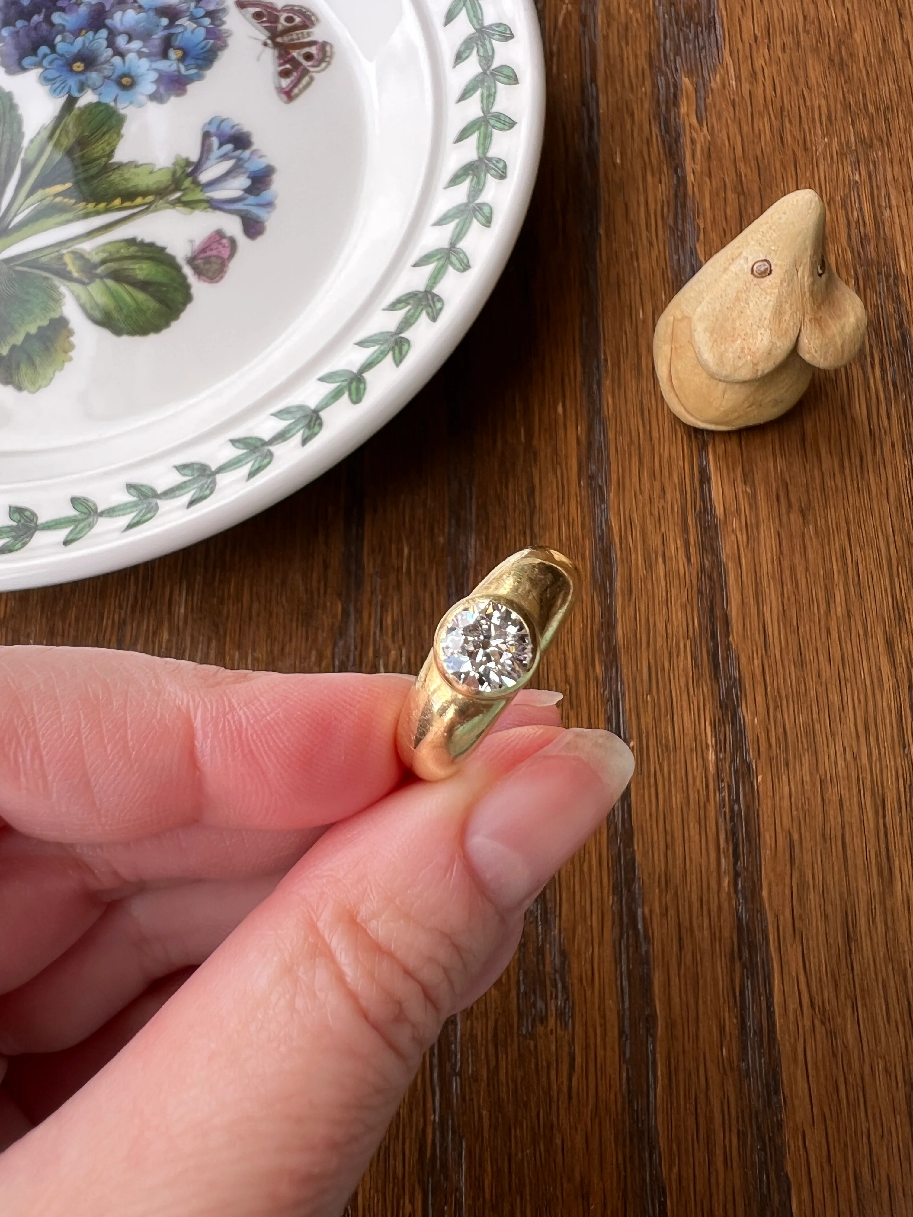 Eye Clean 1.2 Carat Old Mine Cut DIAMOND Antique Stone 18k Gold Vintage Gypsy Ring Solitaire Chunky Band - Image 16