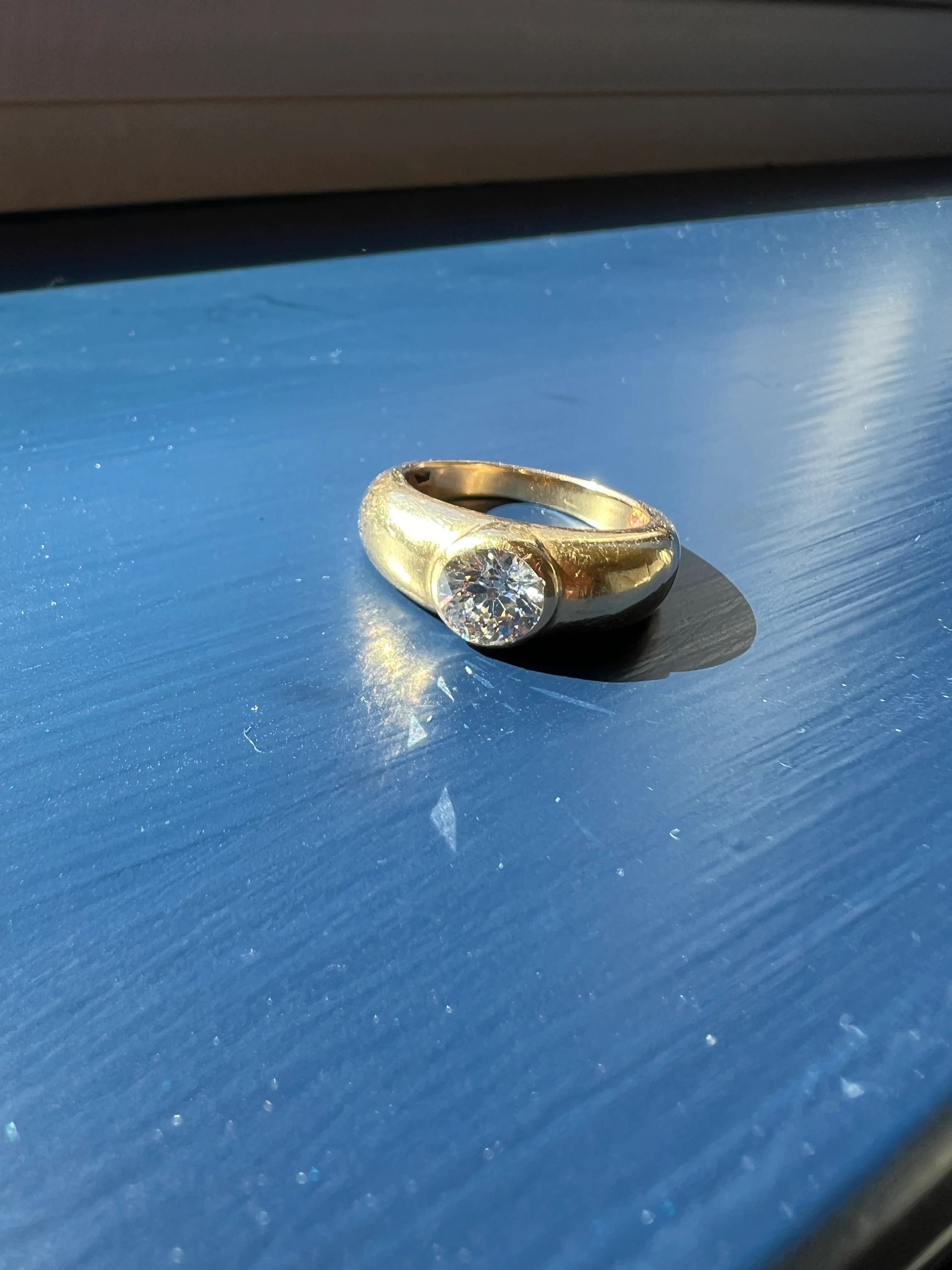 Eye Clean 1.2 Carat Old Mine Cut DIAMOND Antique Stone 18k Gold Vintage Gypsy Ring Solitaire Chunky Band - Image 20