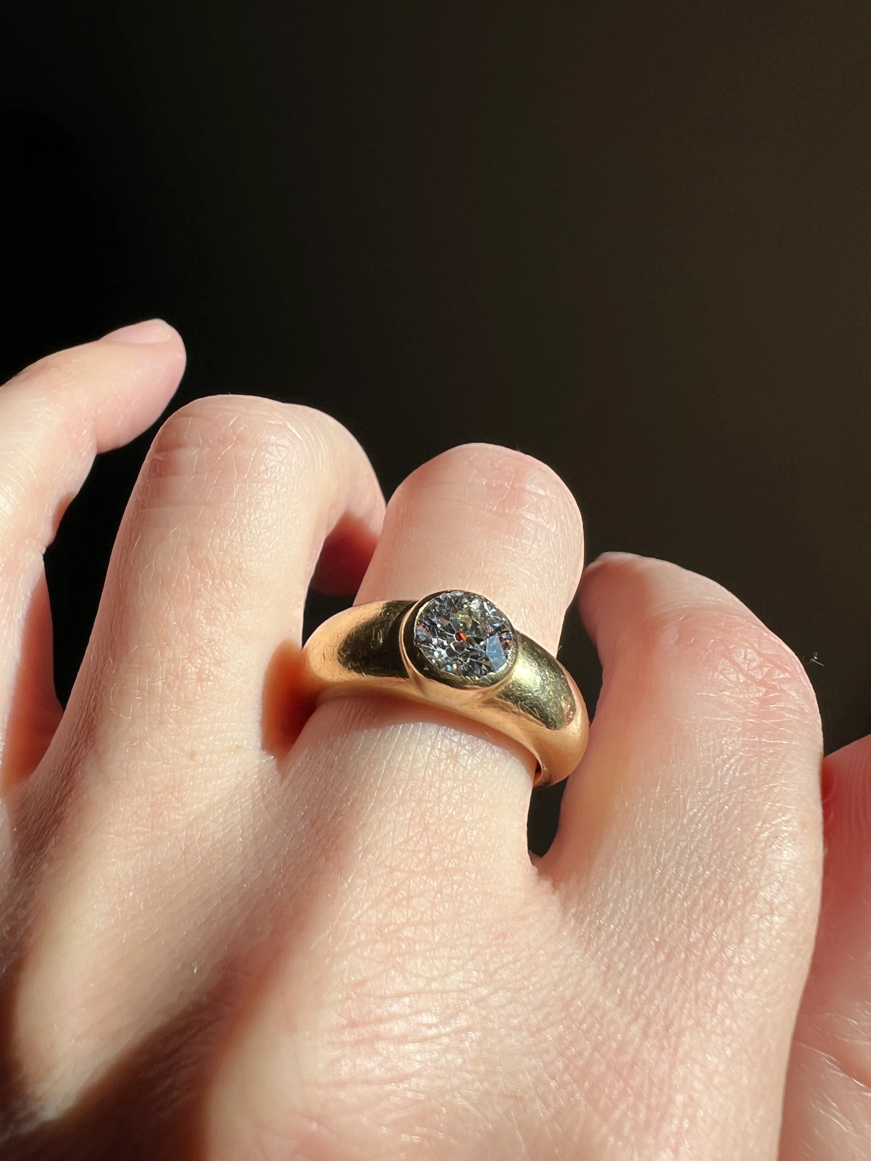 Eye Clean 1.2 Carat Old Mine Cut DIAMOND Antique Stone 18k Gold Vintage Gypsy Ring Solitaire Chunky Band - Image 23