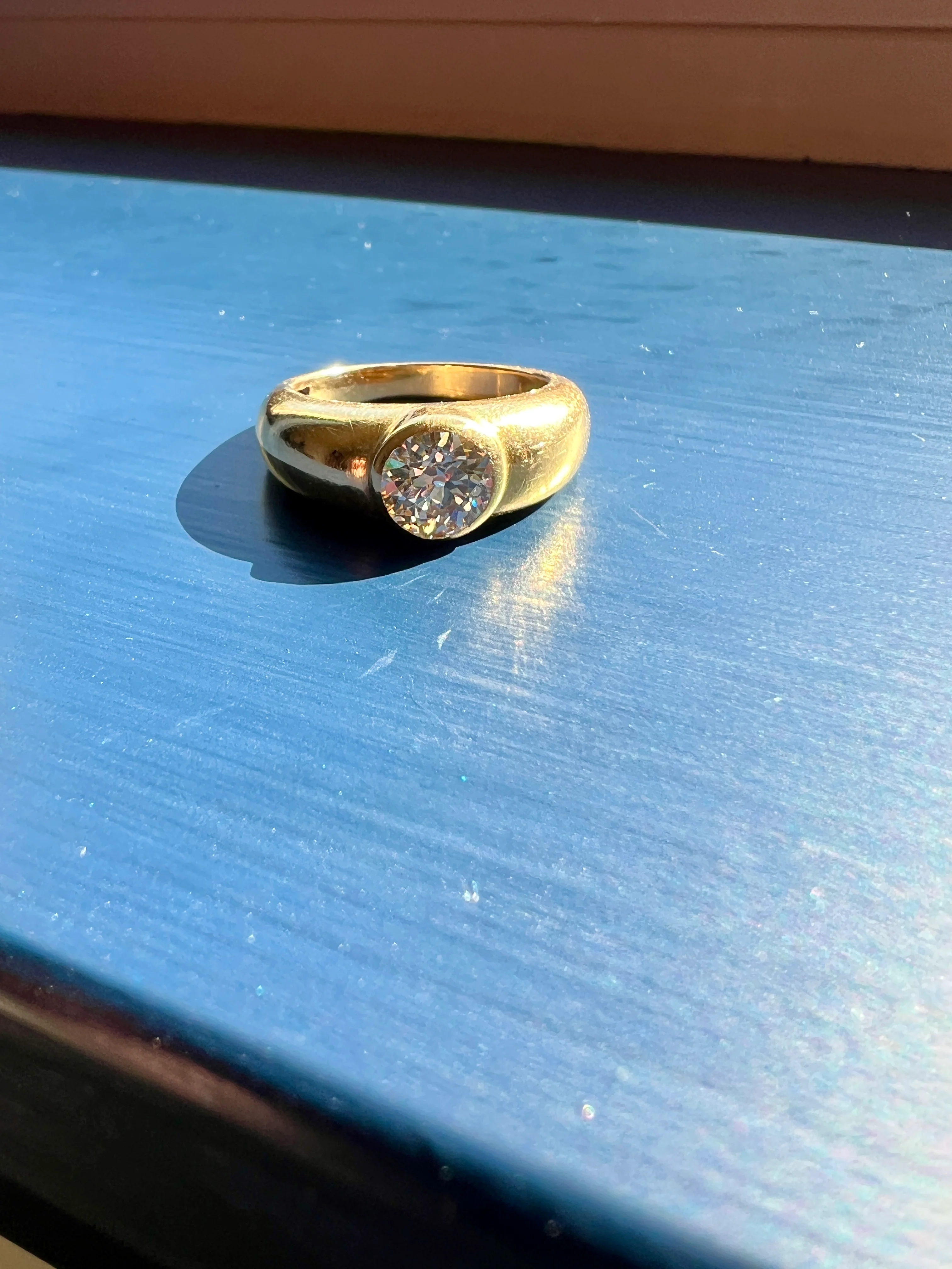 Eye Clean 1.2 Carat Old Mine Cut DIAMOND Antique Stone 18k Gold Vintage Gypsy Ring Solitaire Chunky Band - Image 24
