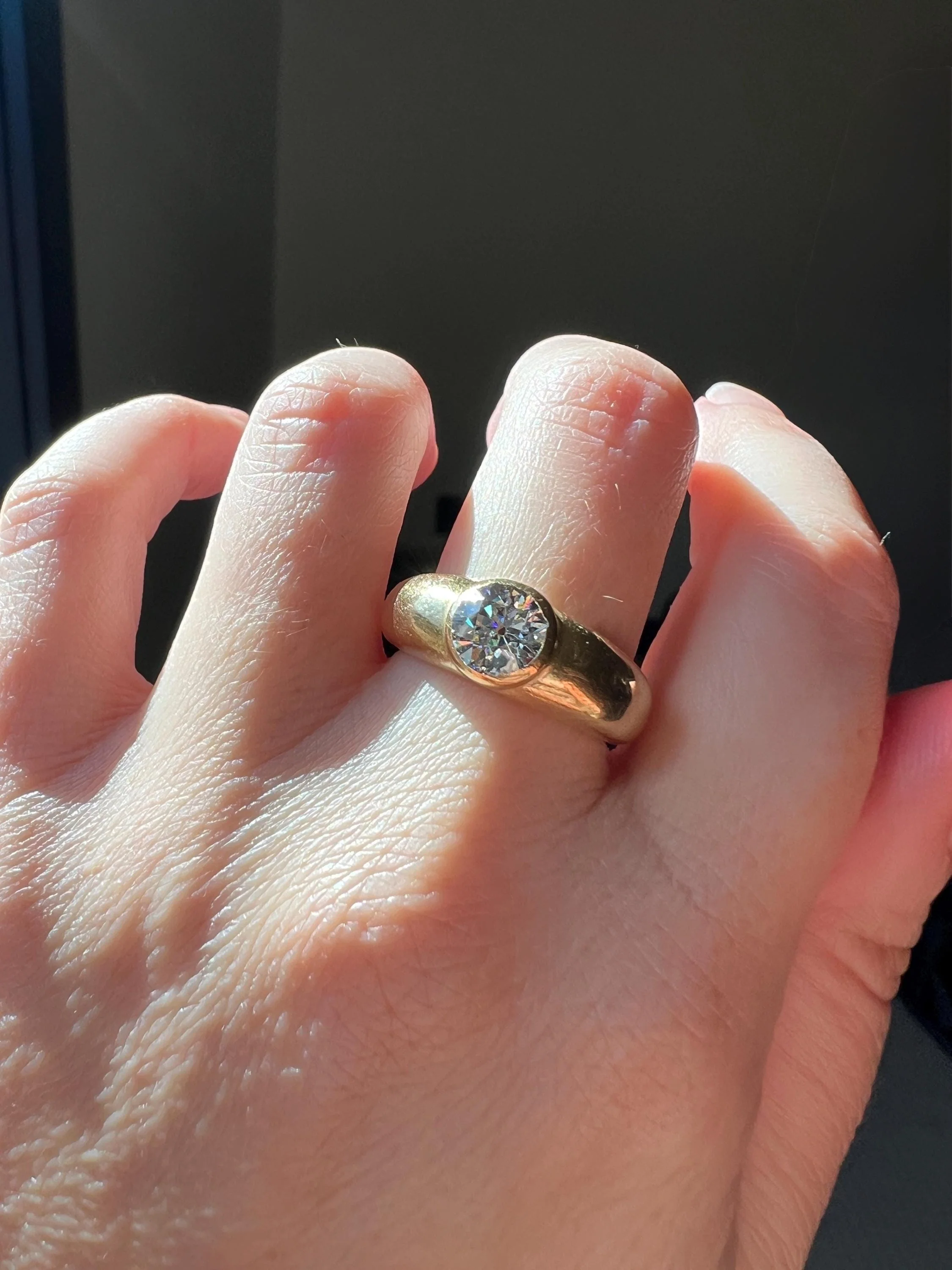 Eye Clean 1.2 Carat Old Mine Cut DIAMOND Antique Stone 18k Gold Vintage Gypsy Ring Solitaire Chunky Band - Image 4