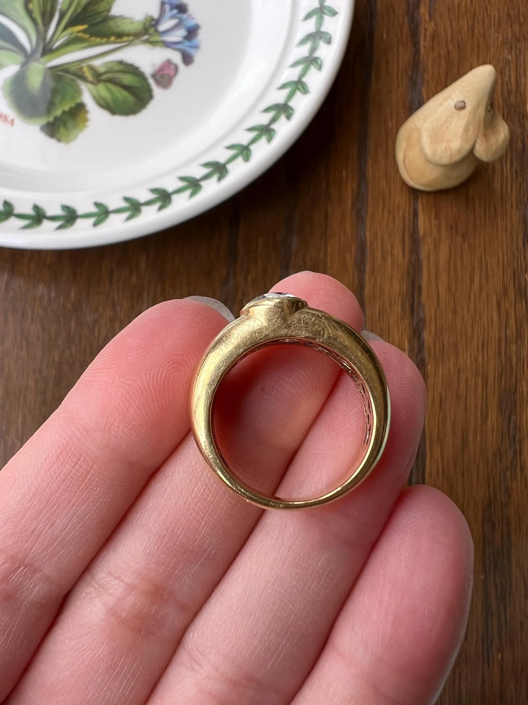 Eye Clean 1.2 Carat Old Mine Cut DIAMOND Antique Stone 18k Gold Vintage Gypsy Ring Solitaire Chunky Band - Image 9