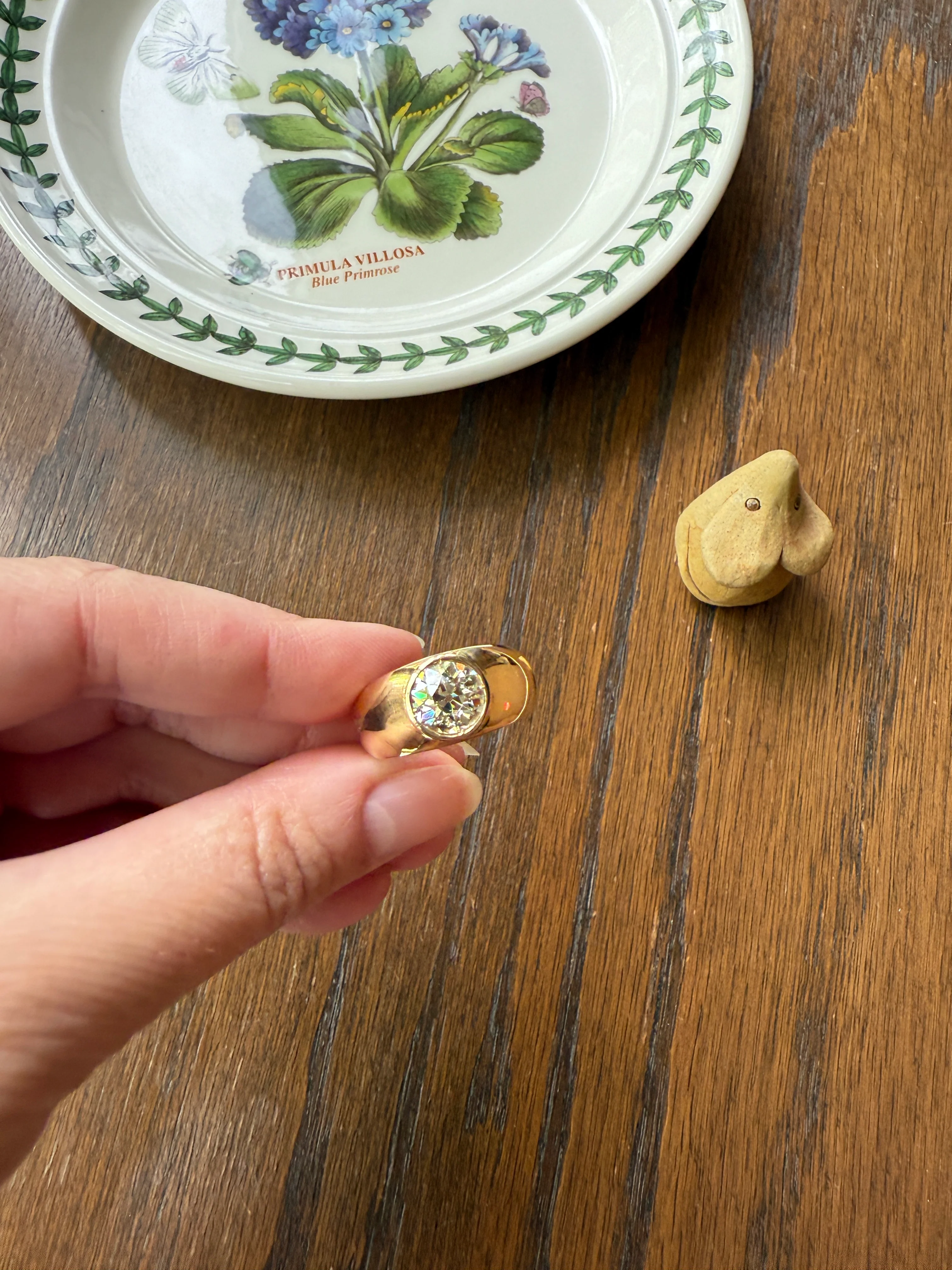Eye Clean 2.3 Carat Old Mine Cut DIAMOND Antique Stone 18k Gold Vintage Unisex Gypsy Ring Solitaire Chunky Wide Band - Image 13