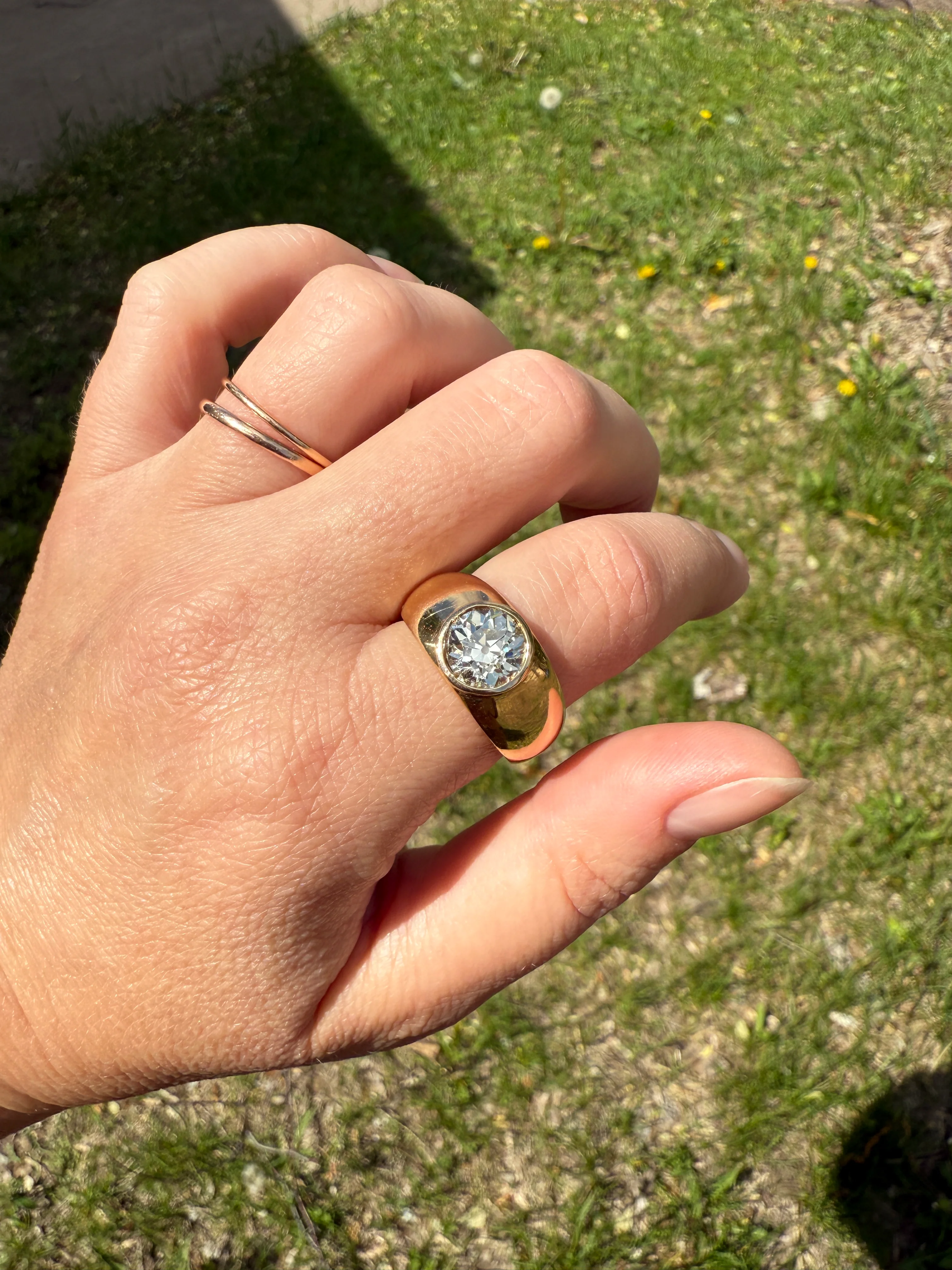 Eye Clean 2.3 Carat Old Mine Cut DIAMOND Antique Stone 18k Gold Vintage Unisex Gypsy Ring Solitaire Chunky Wide Band - Image 15