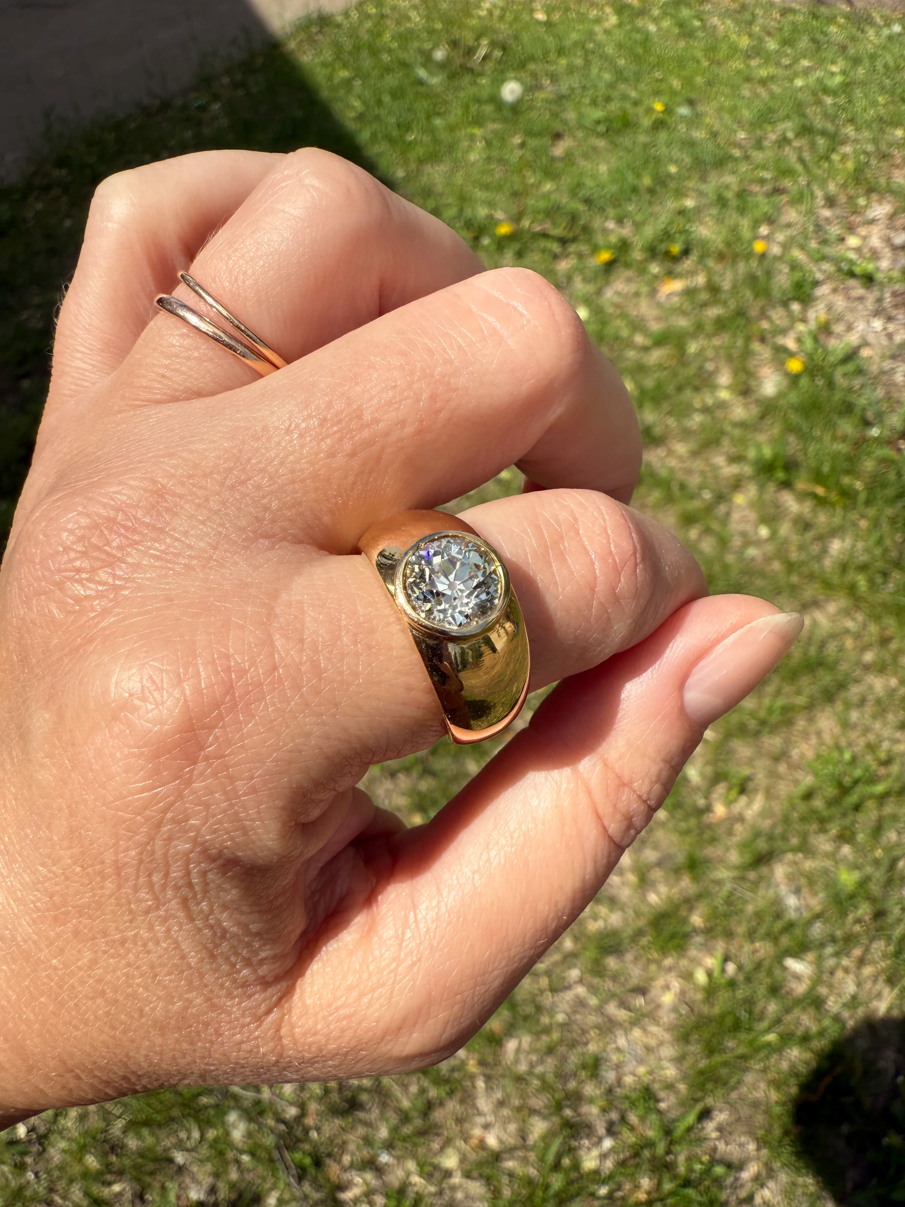 Eye Clean 2.3 Carat Old Mine Cut DIAMOND Antique Stone 18k Gold Vintage Unisex Gypsy Ring Solitaire Chunky Wide Band - Image 16