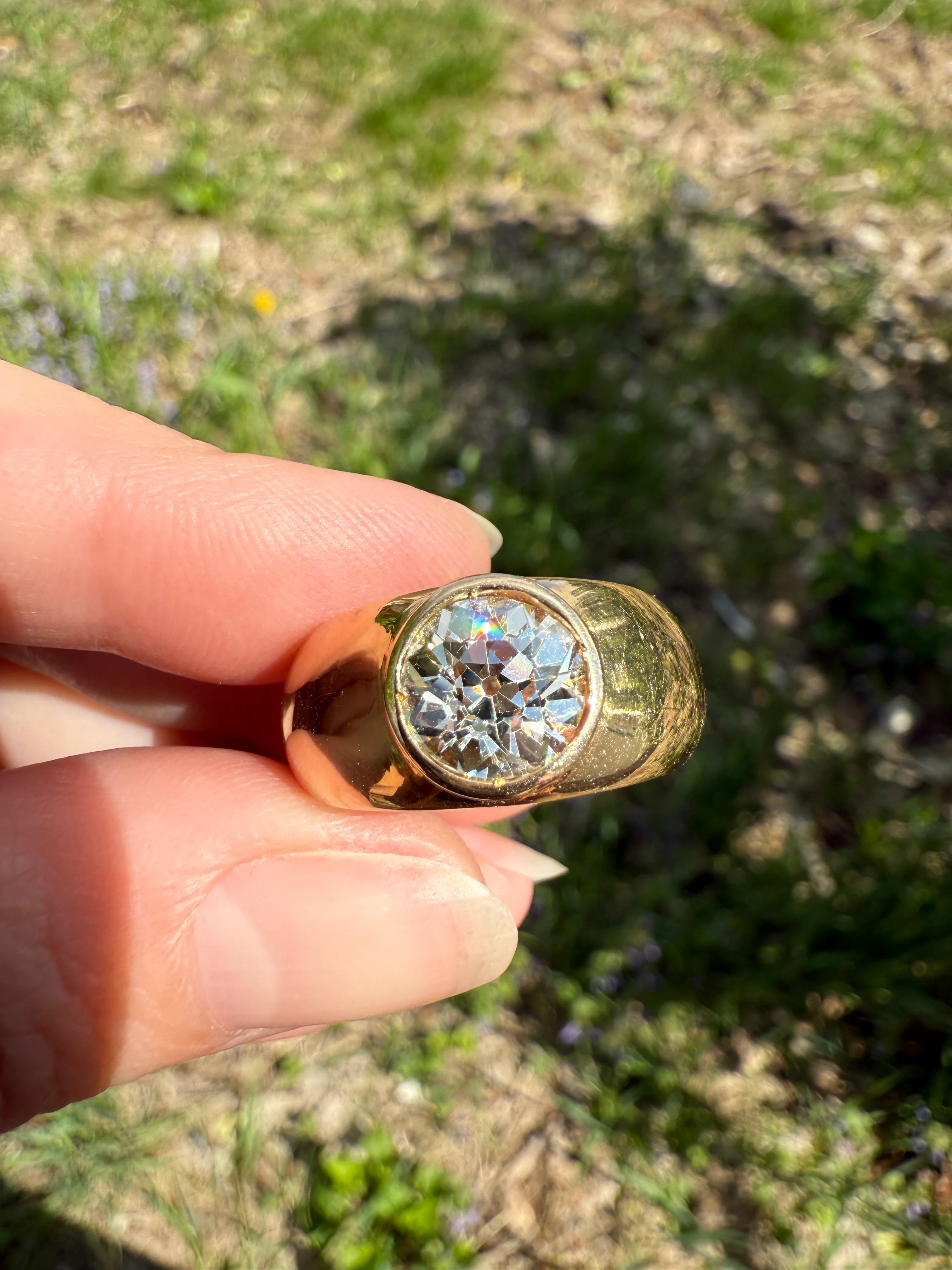 Eye Clean 2.3 Carat Old Mine Cut DIAMOND Antique Stone 18k Gold Vintage Unisex Gypsy Ring Solitaire Chunky Wide Band - Image 17