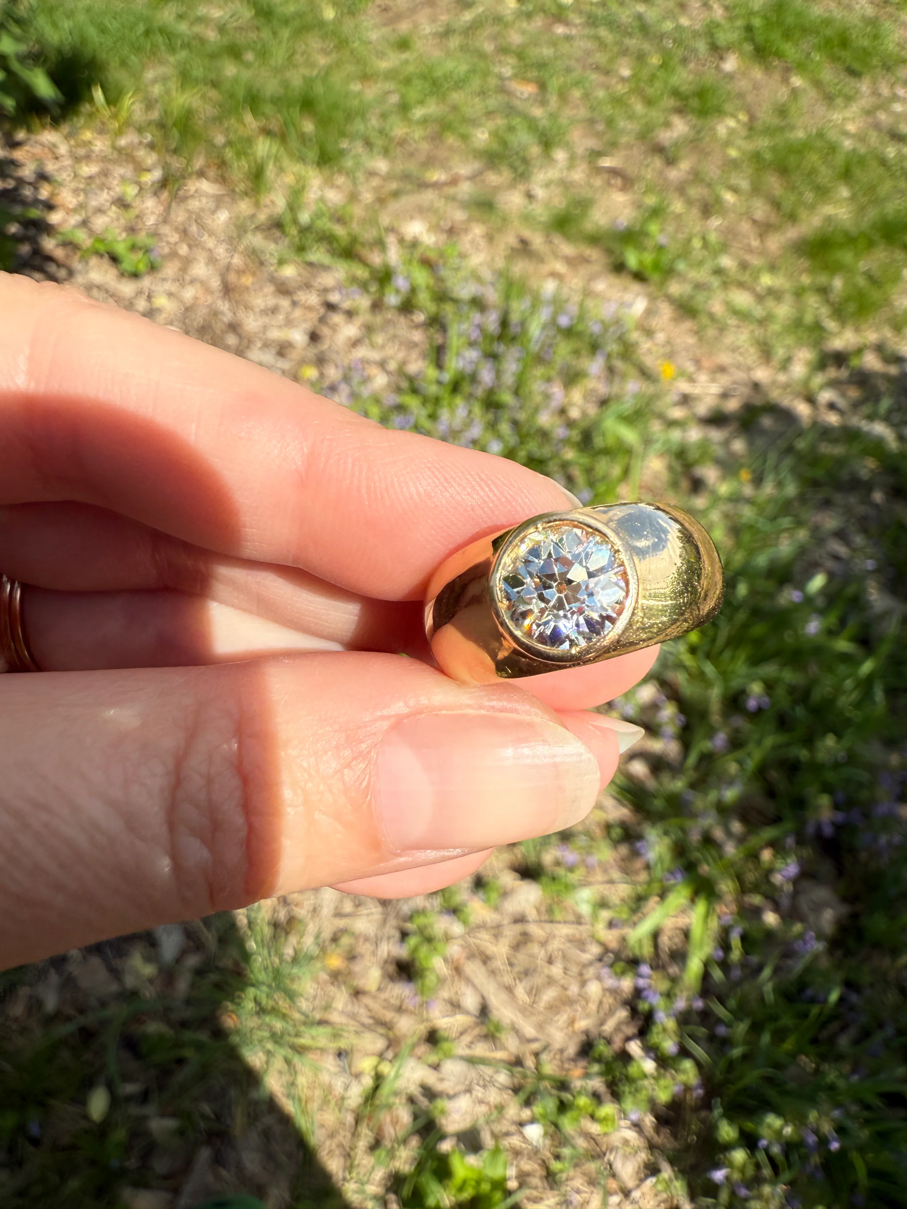 Eye Clean 2.3 Carat Old Mine Cut DIAMOND Antique Stone 18k Gold Vintage Unisex Gypsy Ring Solitaire Chunky Wide Band - Image 20