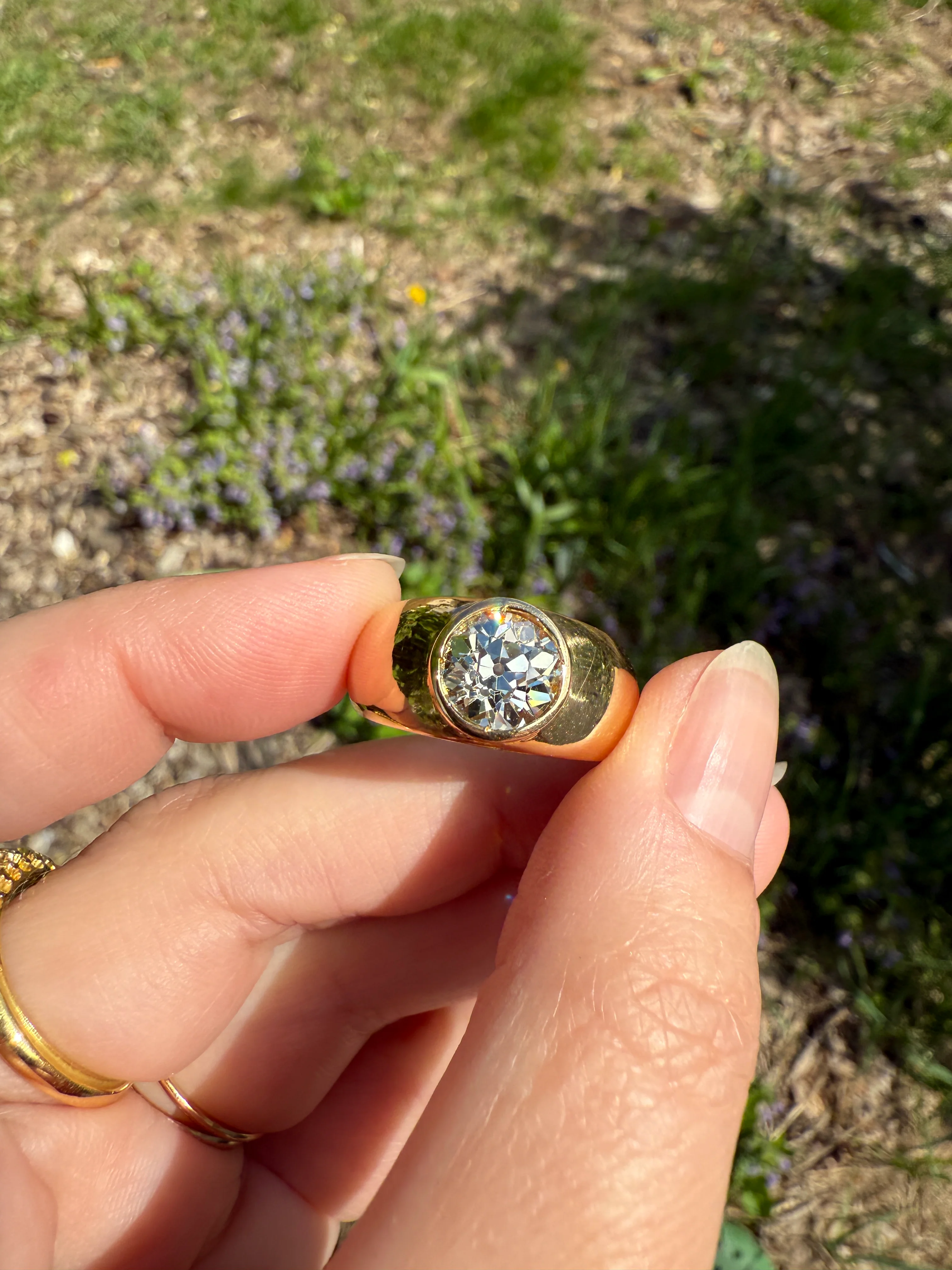 Eye Clean 2.3 Carat Old Mine Cut DIAMOND Antique Stone 18k Gold Vintage Unisex Gypsy Ring Solitaire Chunky Wide Band - Image 21