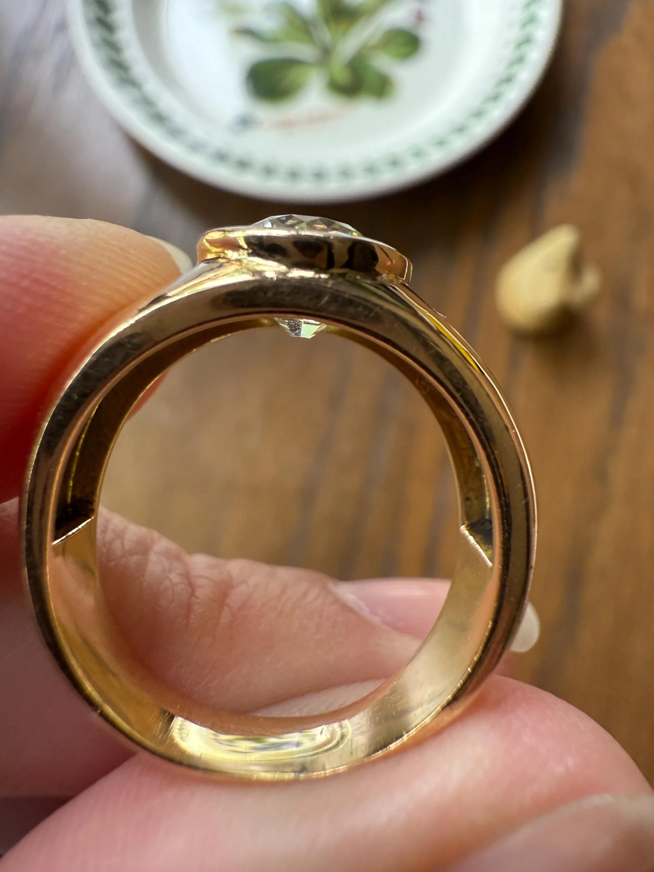 Eye Clean 2.3 Carat Old Mine Cut DIAMOND Antique Stone 18k Gold Vintage Unisex Gypsy Ring Solitaire Chunky Wide Band - Image 8