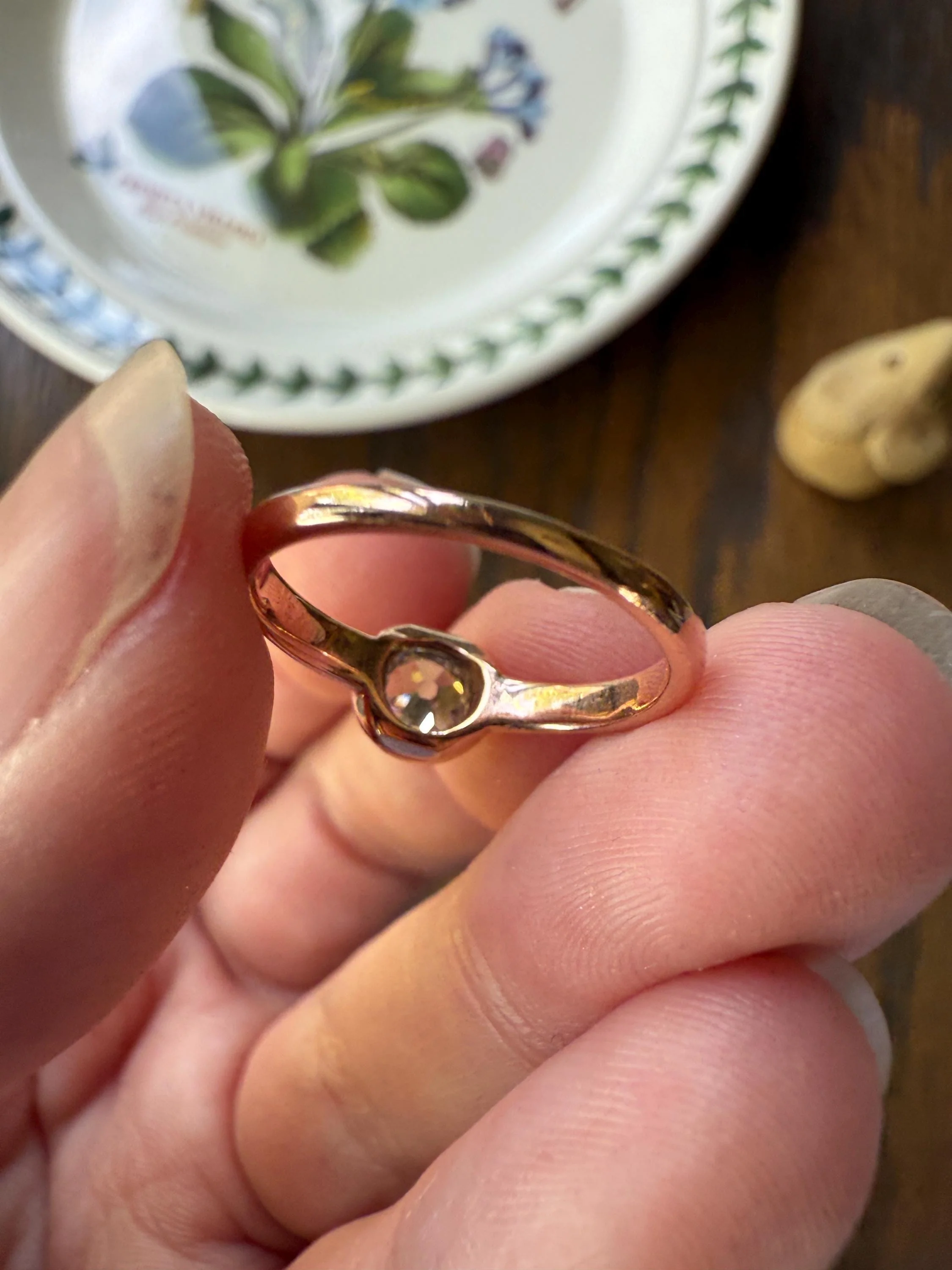 Eye Clean Antique Old Mine Cut DIAMOND Bright White Solitaire in Vintage Bezel Setting 18k Rose Gold Chunky Stacker Minimalist Engagement - Image 10