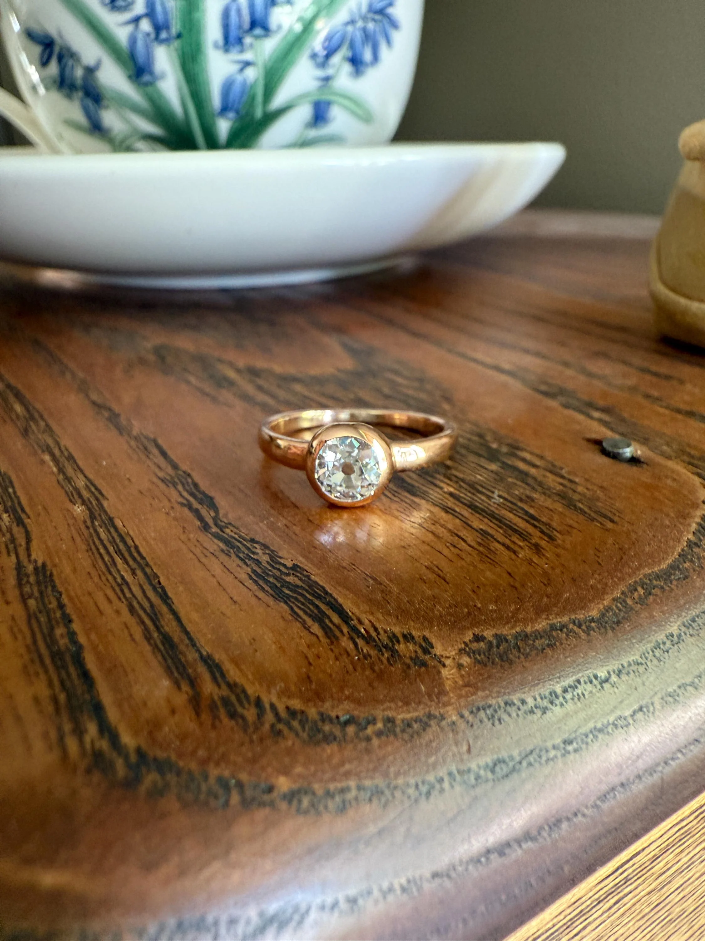 Eye Clean Antique Old Mine Cut DIAMOND Bright White Solitaire in Vintage Bezel Setting 18k Rose Gold Chunky Stacker Minimalist Engagement - Image 11