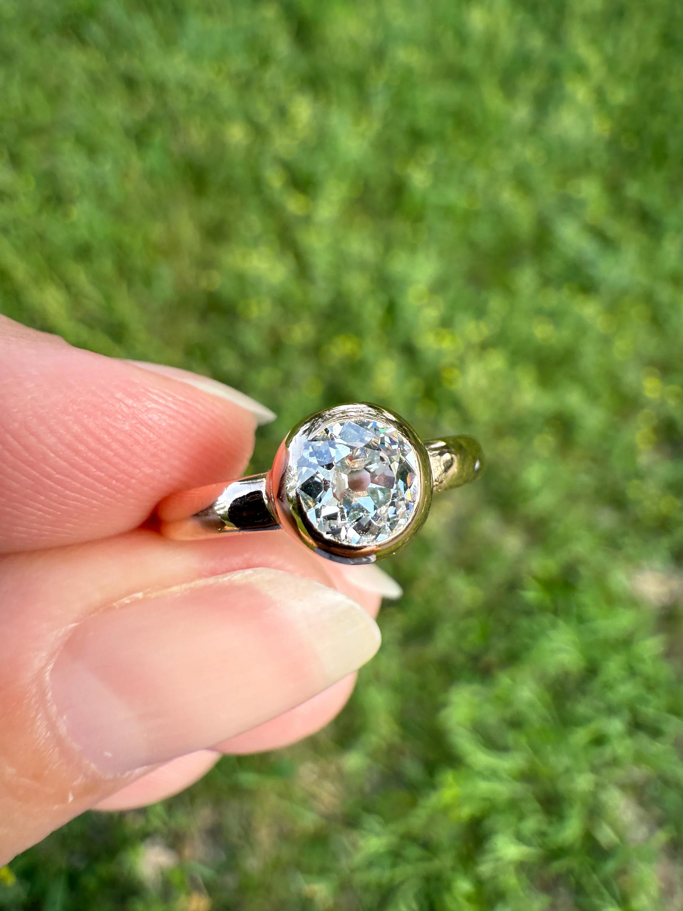 Eye Clean Antique Old Mine Cut DIAMOND Bright White Solitaire in Vintage Bezel Setting 18k Rose Gold Chunky Stacker Minimalist Engagement - Image 2