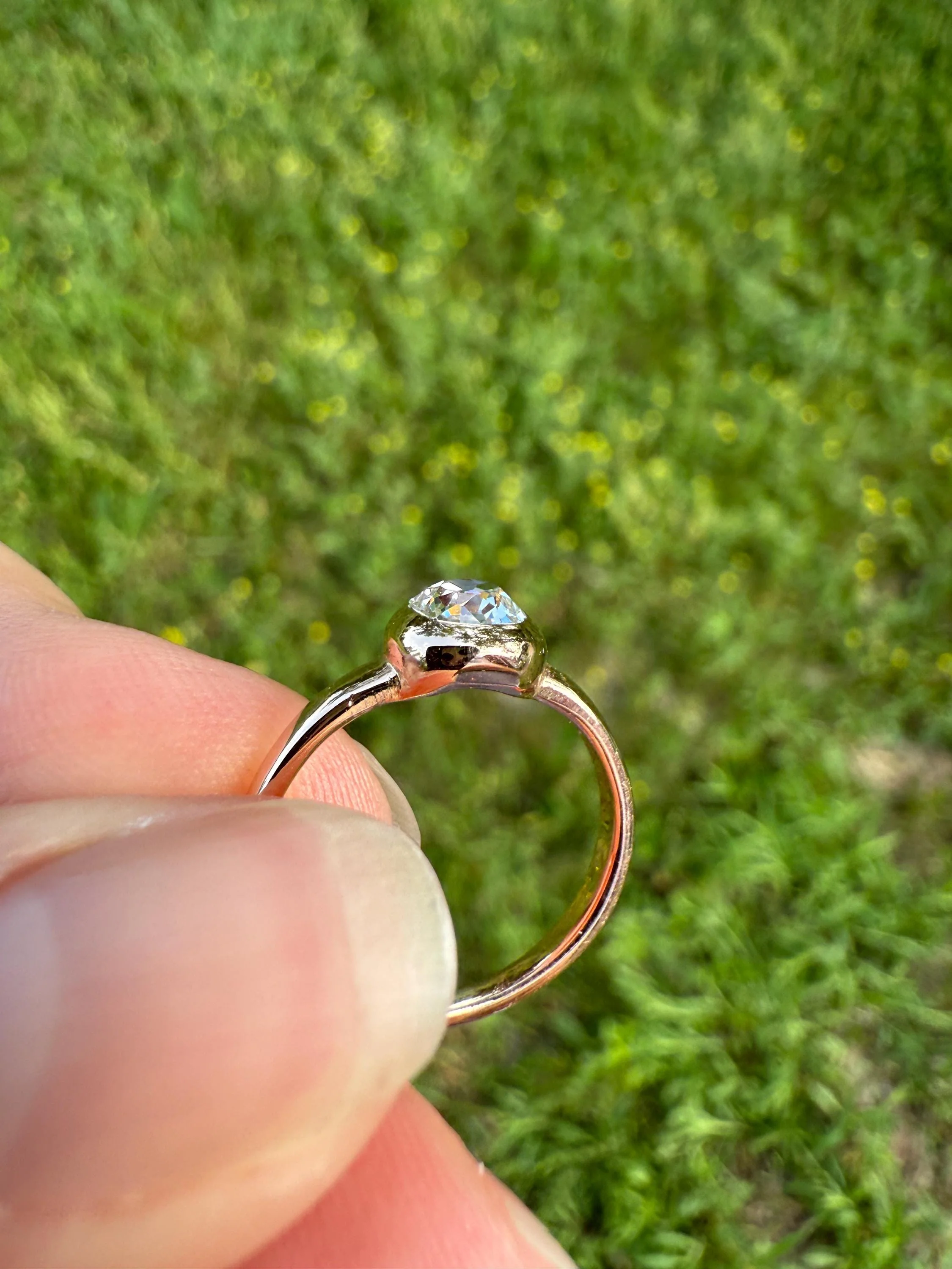 Eye Clean Antique Old Mine Cut DIAMOND Bright White Solitaire in Vintage Bezel Setting 18k Rose Gold Chunky Stacker Minimalist Engagement - Image 3