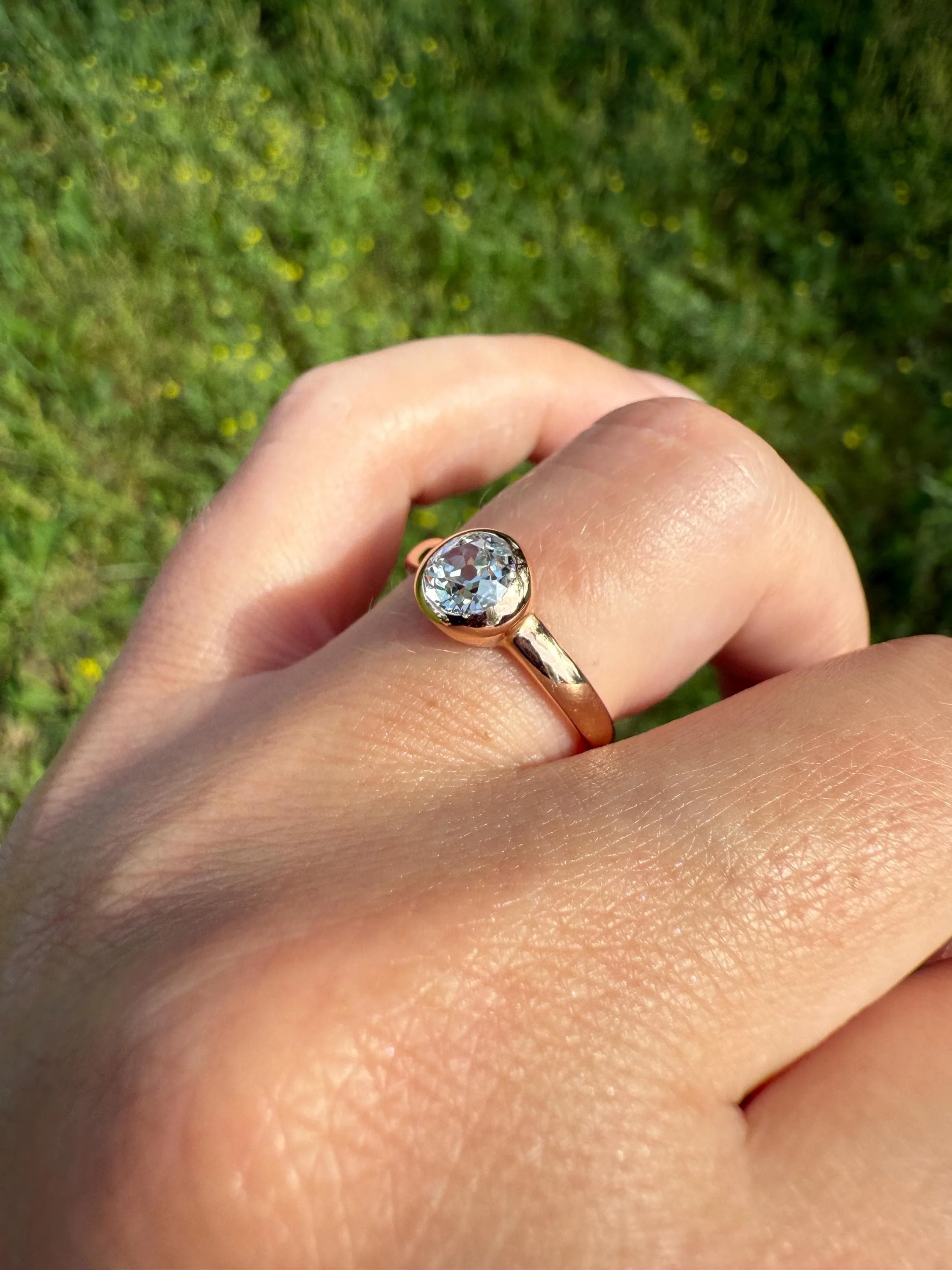 Eye Clean Antique Old Mine Cut DIAMOND Bright White Solitaire in Vintage Bezel Setting 18k Rose Gold Chunky Stacker Minimalist Engagement - Image 4