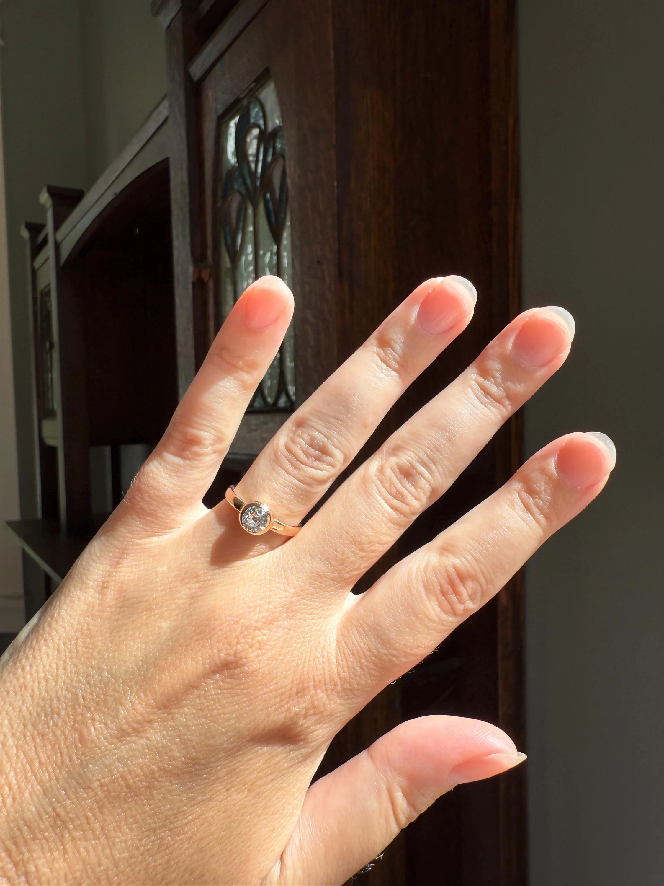Eye Clean Antique Old Mine Cut DIAMOND Bright White Solitaire in Vintage Bezel Setting 18k Rose Gold Chunky Stacker Minimalist Engagement - Image 5