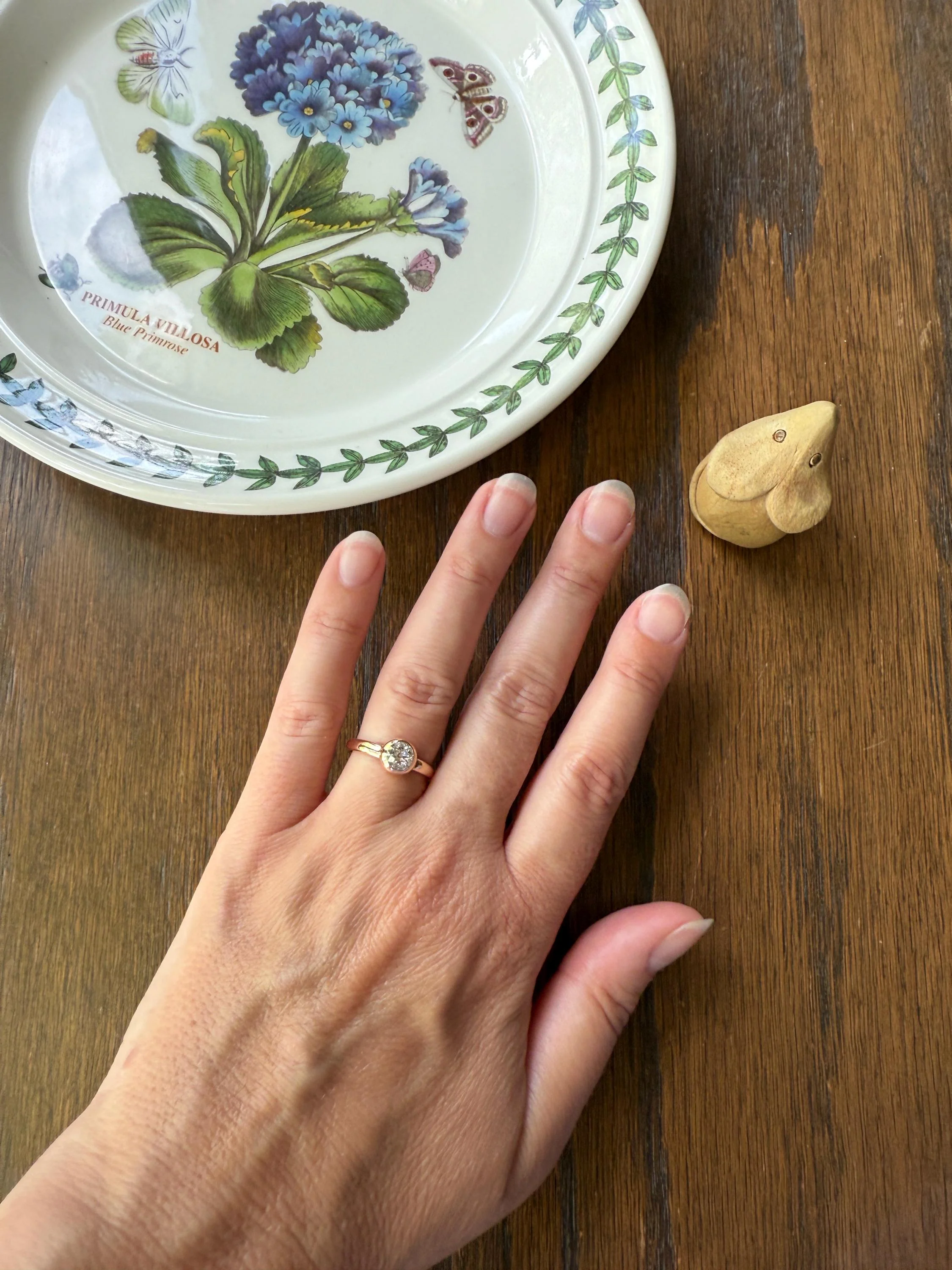 Eye Clean Antique Old Mine Cut DIAMOND Bright White Solitaire in Vintage Bezel Setting 18k Rose Gold Chunky Stacker Minimalist Engagement - Image 6