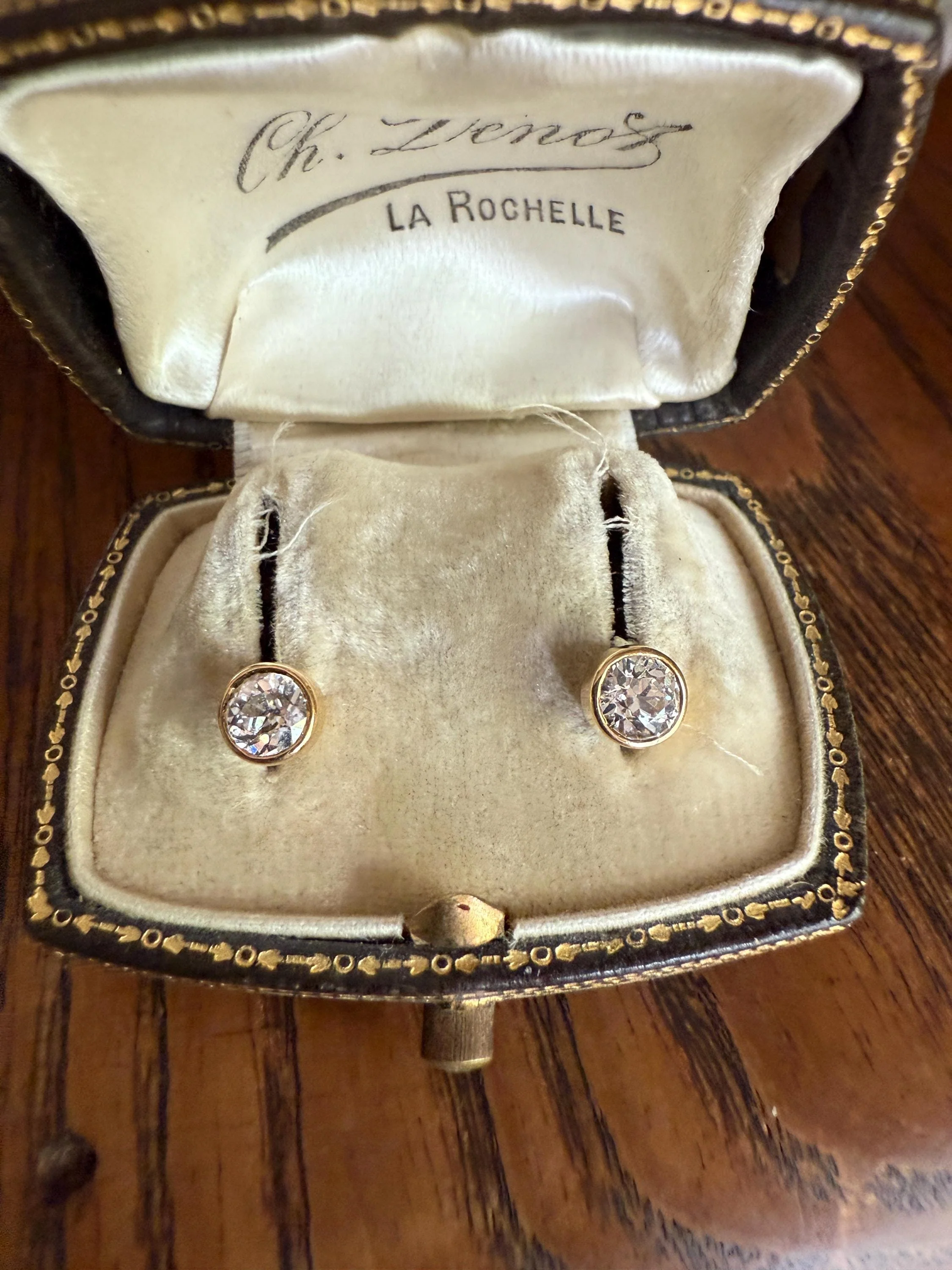 Eye Clean! Bezel Set Old Mine Cut 1 Carat Tdw DIAMOND Stud Earrings 18k GOLD Fiery Antique Stones Minimalist 1ctw OMC - Image 11