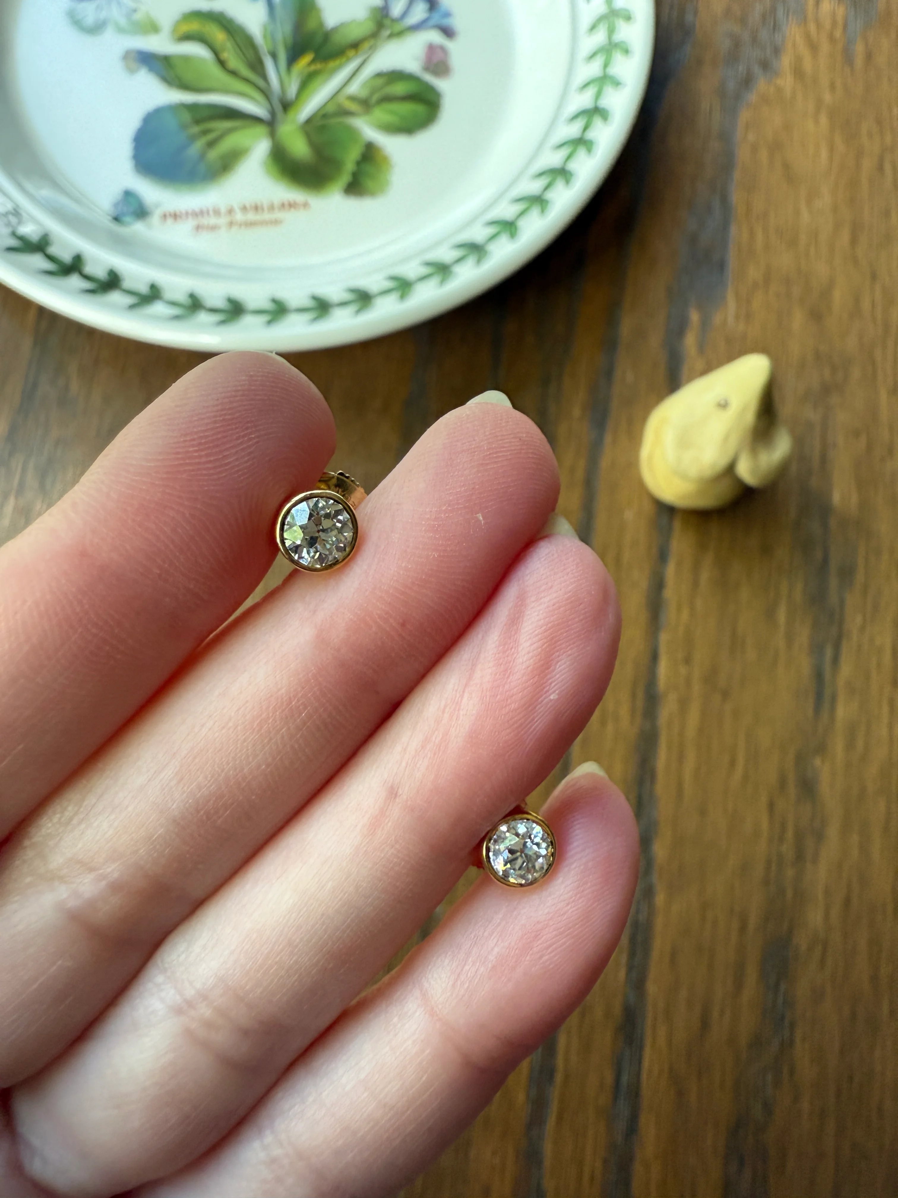 Eye Clean! Bezel Set Old Mine Cut 1 Carat Tdw DIAMOND Stud Earrings 18k GOLD Fiery Antique Stones Minimalist 1ctw OMC - Image 13