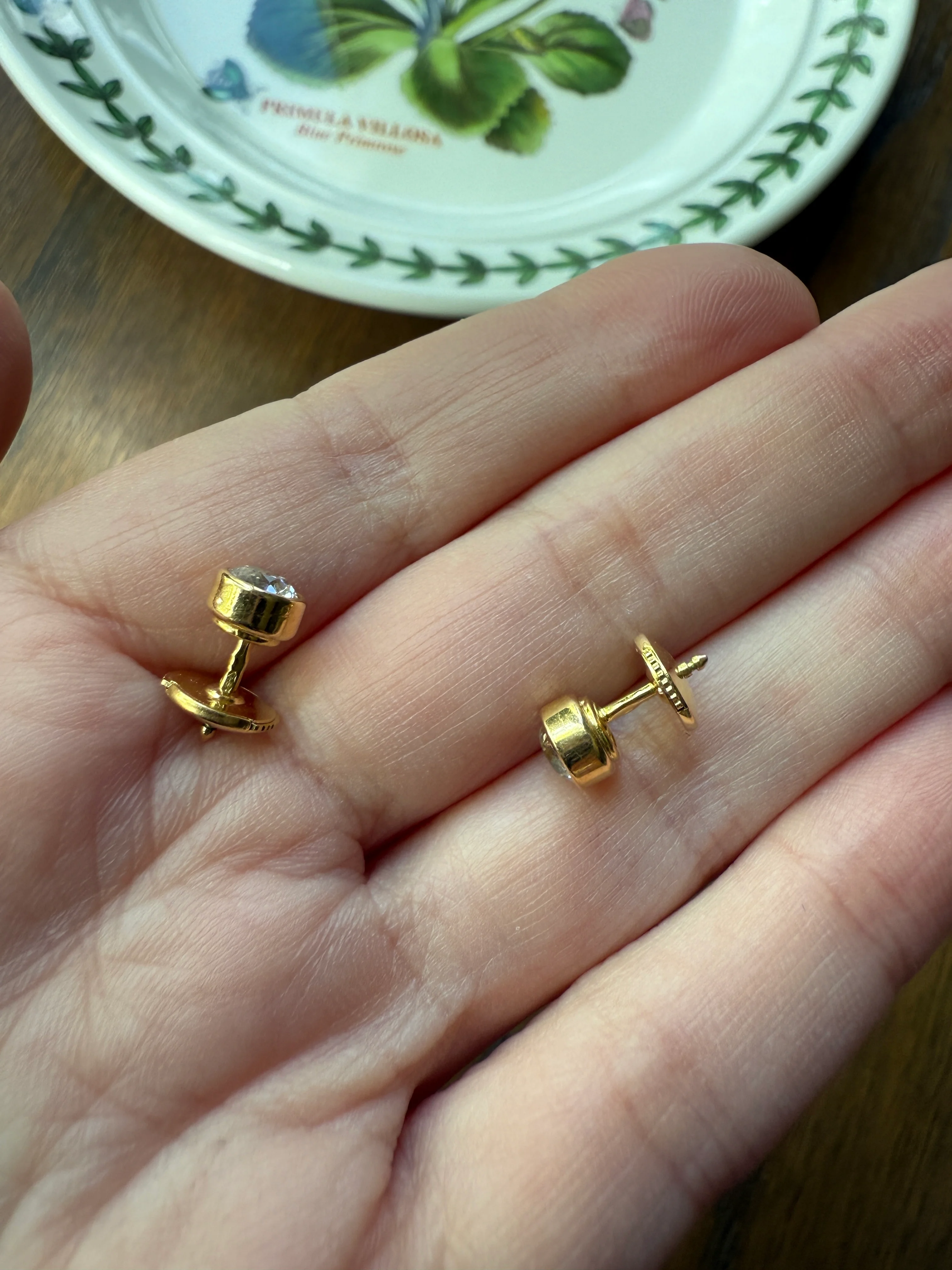 Eye Clean! Bezel Set Old Mine Cut 1 Carat Tdw DIAMOND Stud Earrings 18k GOLD Fiery Antique Stones Minimalist 1ctw OMC - Image 14