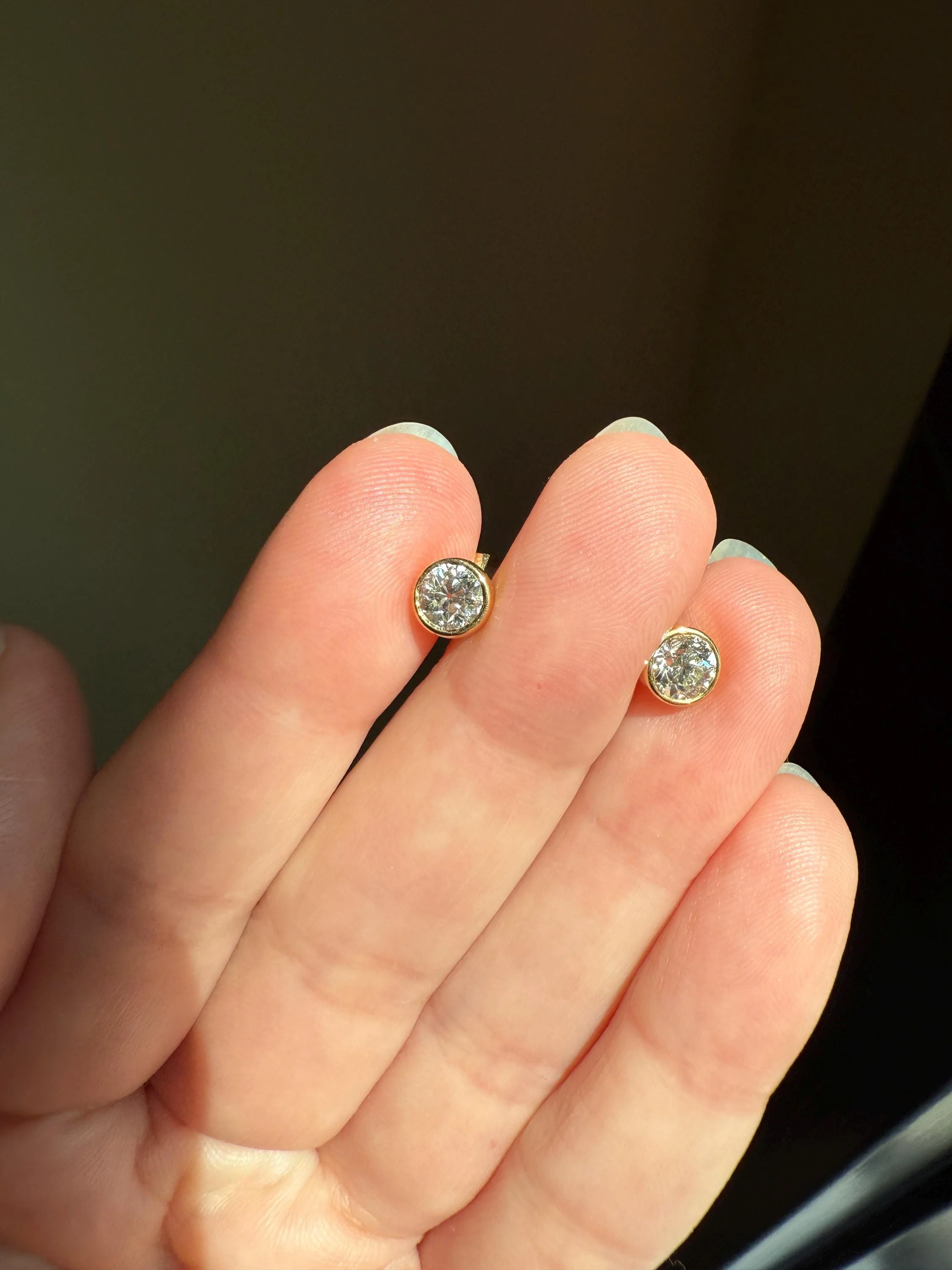 Eye Clean! Bezel Set Old Mine Cut 1 Carat Tdw DIAMOND Stud Earrings 18k GOLD Fiery Antique Stones Minimalist 1ctw OMC - Image 2