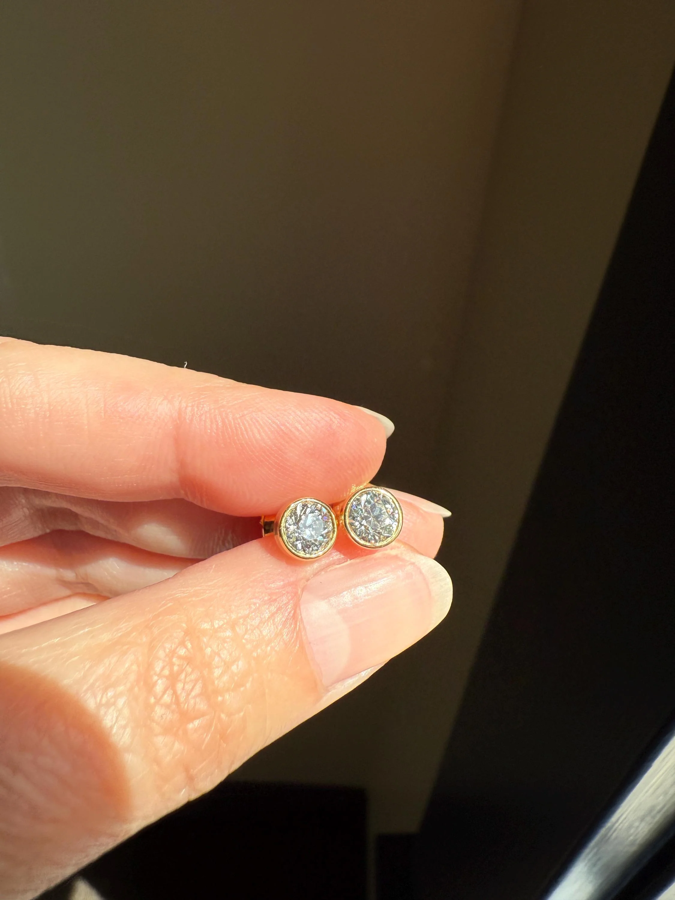Eye Clean! Bezel Set Old Mine Cut 1 Carat Tdw DIAMOND Stud Earrings 18k GOLD Fiery Antique Stones Minimalist 1ctw OMC - Image 3
