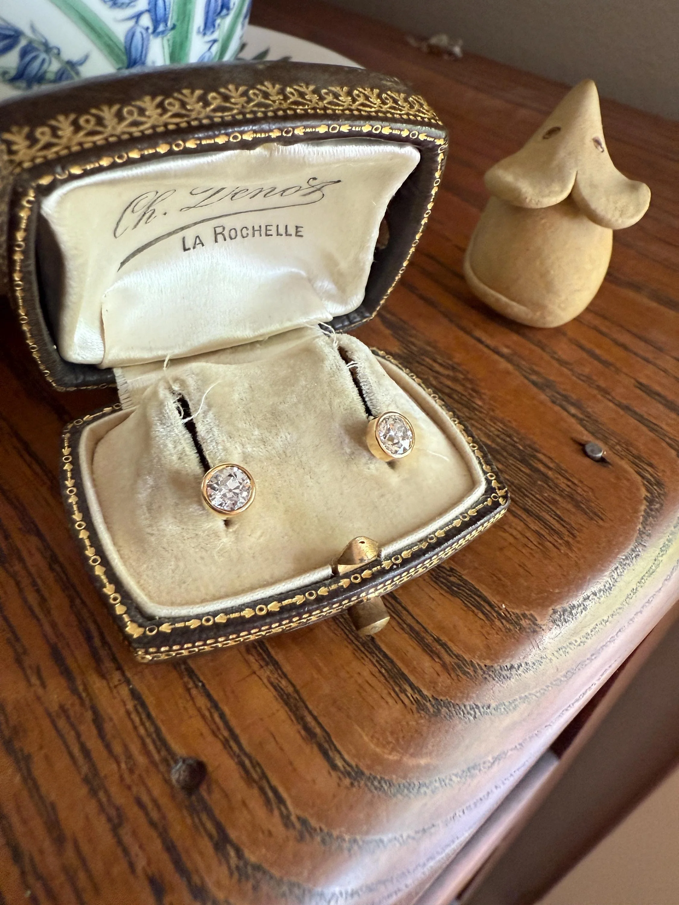 Eye Clean! Bezel Set Old Mine Cut 1 Carat Tdw DIAMOND Stud Earrings 18k GOLD Fiery Antique Stones Minimalist 1ctw OMC - Image 4