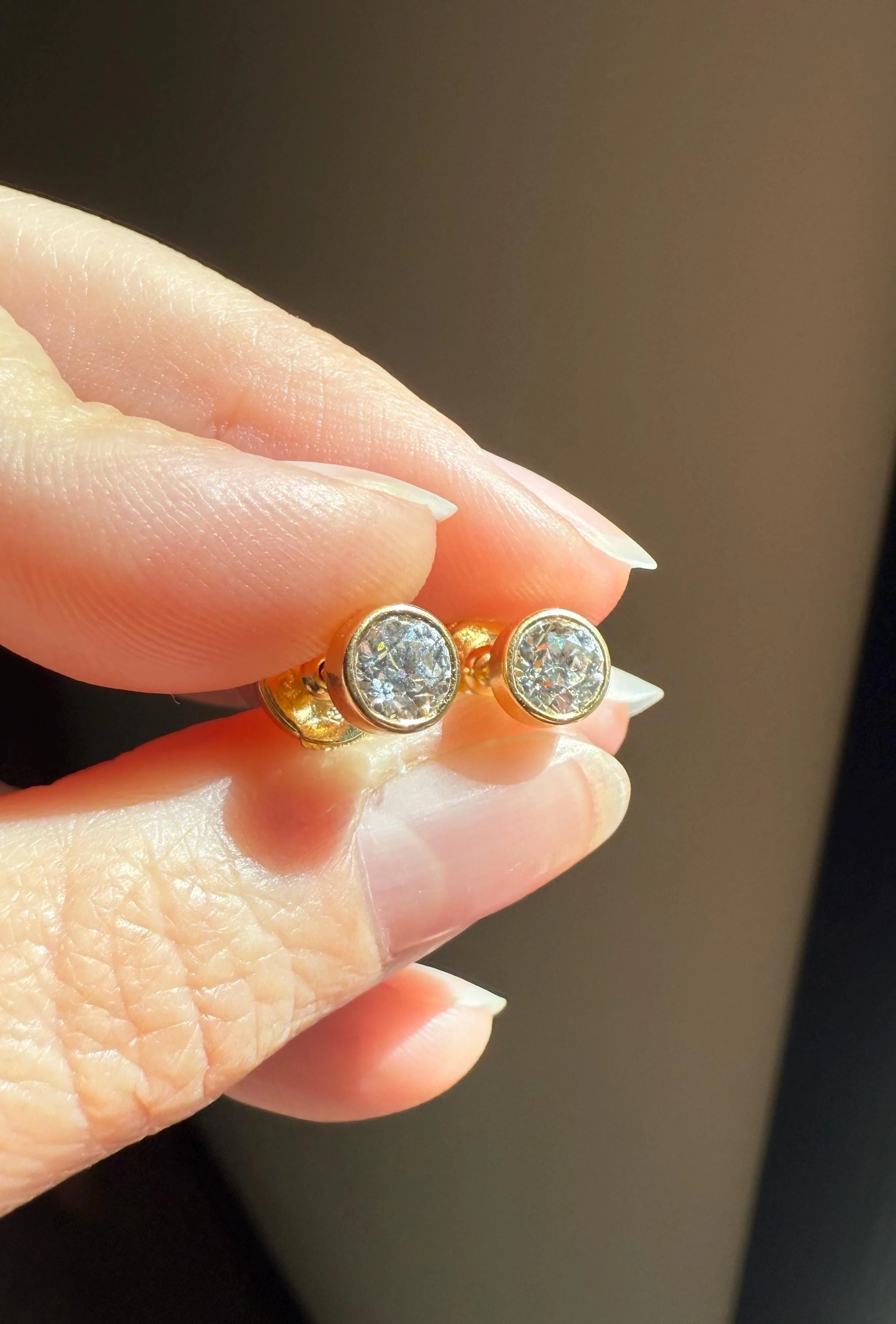 Eye Clean! Bezel Set Old Mine Cut 1 Carat Tdw DIAMOND Stud Earrings 18k GOLD Fiery Antique Stones Minimalist 1ctw OMC - Image 8