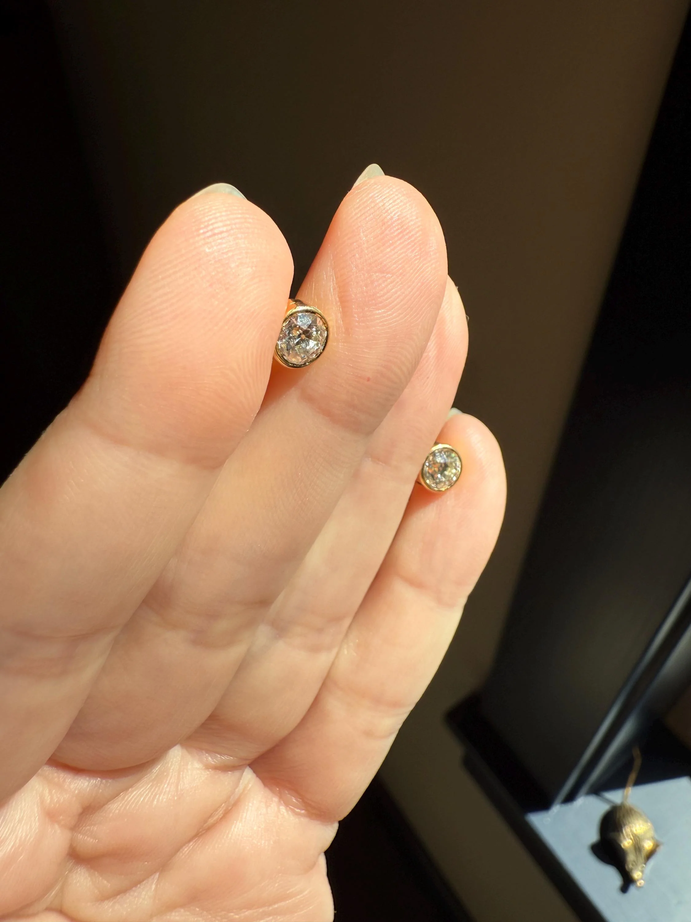 Eye Clean! Bezel Set Old Mine Cut 1 Carat Tdw DIAMOND Stud Earrings 18k GOLD Fiery Antique Stones Minimalist 1ctw OMC - Image 9